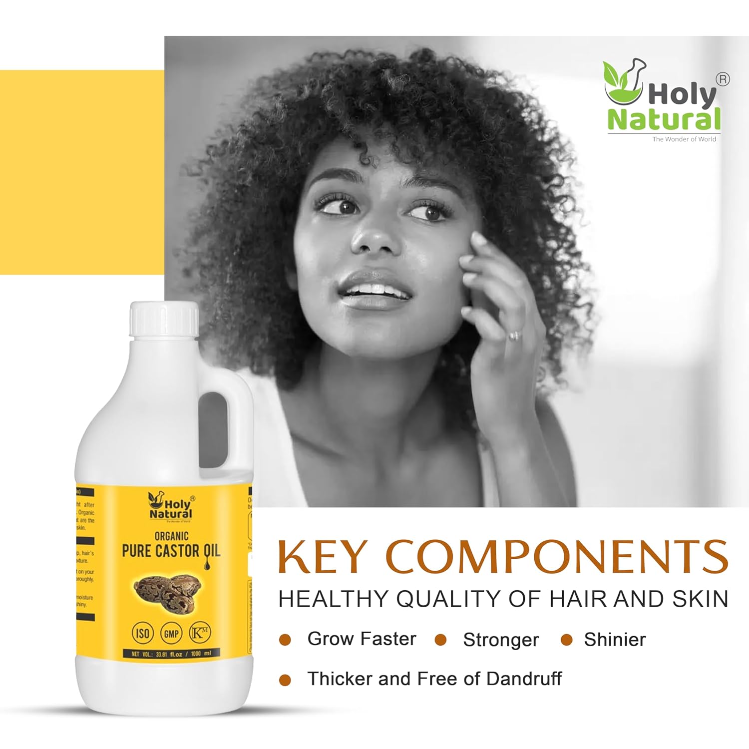 Cold Pressed Castor Oil (33.81 fl oz),Pure, No GMO, NO Heat treatment,Castor Oil - Moisturizing & Healing, For Dry Skin,Hair Growth, Massage,Lash Growth