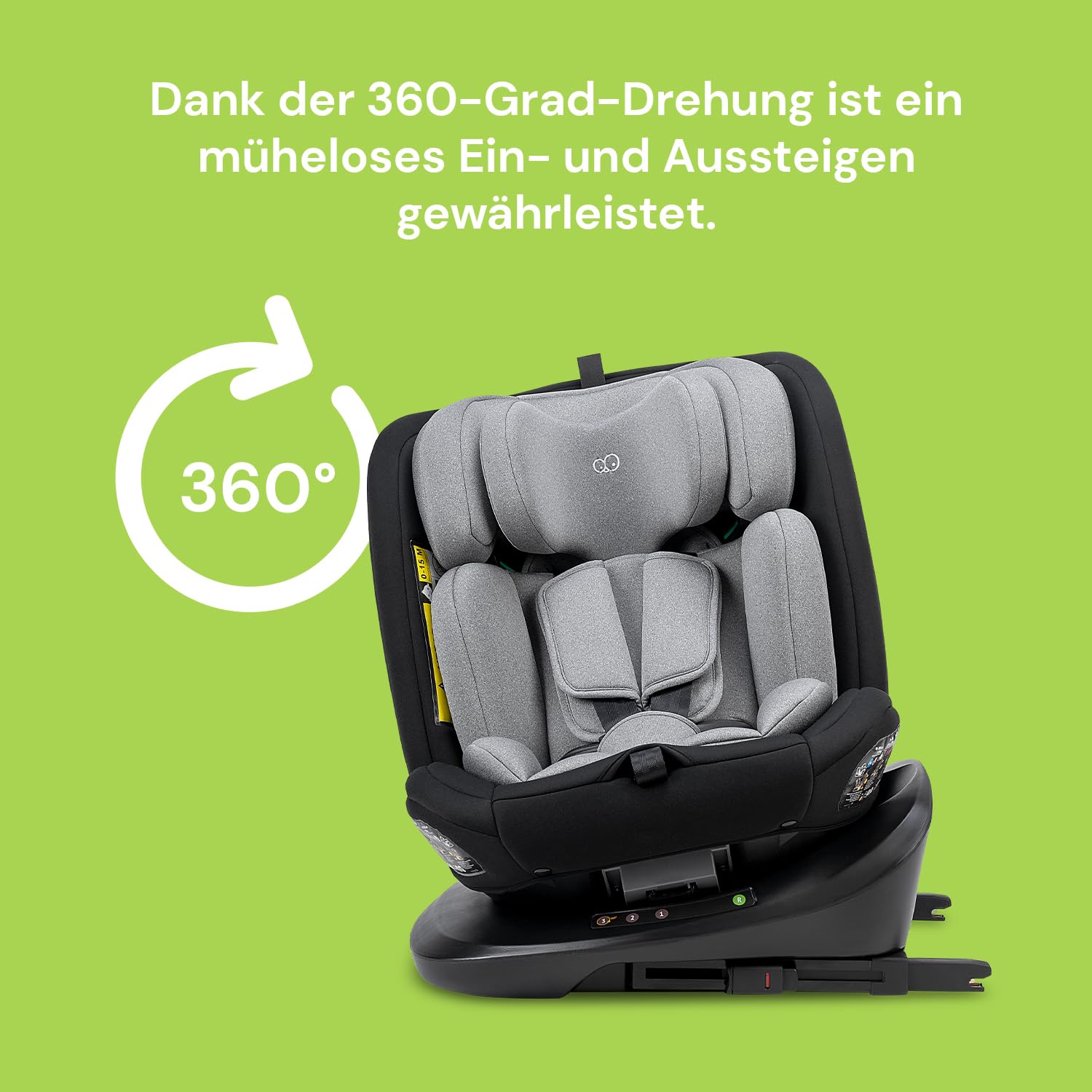 Booboo Safety Lissabon – Der flexible 360° drehbare Kindersitz (40-150 cm), sicher & mitwachsend, Reboard bis 4 Jahre, Isofix & Top-Tether, extra Komfort – Black Grey