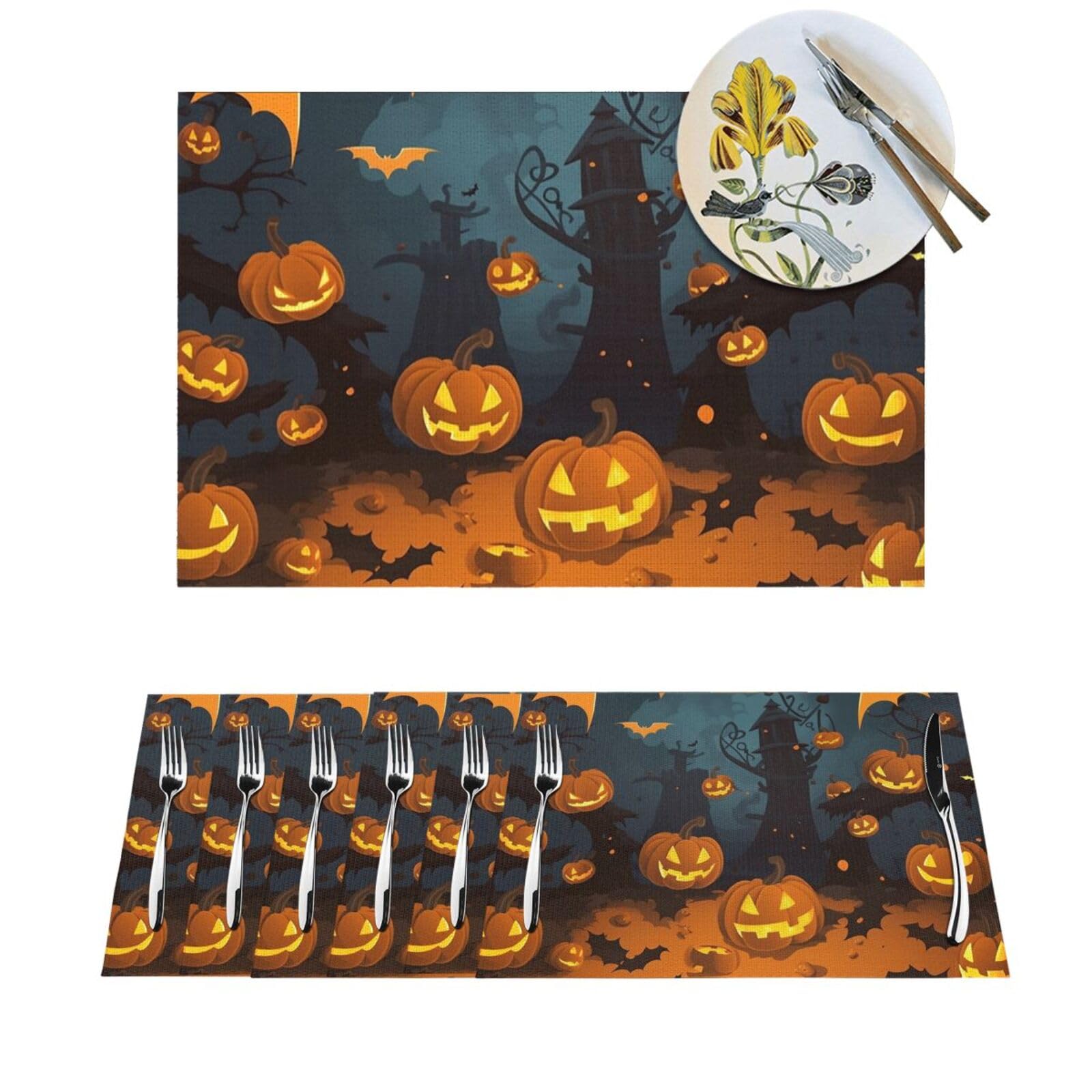 Set de table Halloween résistant chaleur lot 4 tapis de table vinyle lavable dessin animé