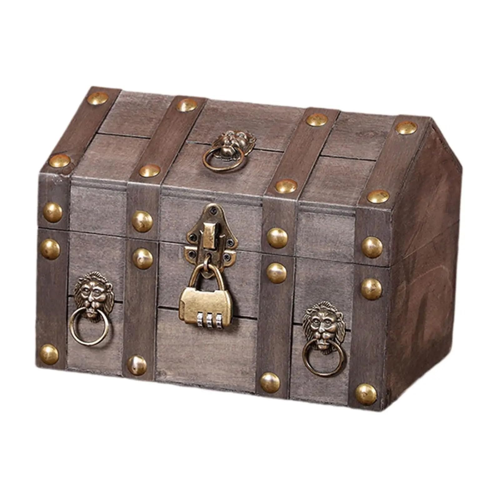 YShiuoL Wooden Storage Box Treasure Chest With Combination Lock Wood Lockable with Hinged Lid Vintage Design Jewelry Organizer Box(Grey)