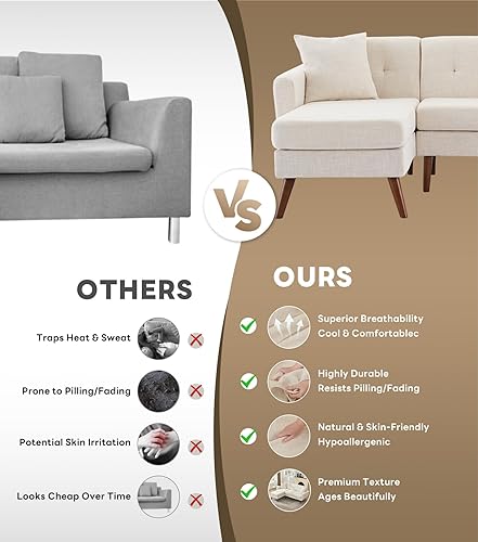 Miniatura 8 de Tbfit Sofá en forma de L, sofás modulares modernos de mediados de siglo de 80 pulgadas de ancho, sofás de 3 plazas con diván ancho, sofá seccional