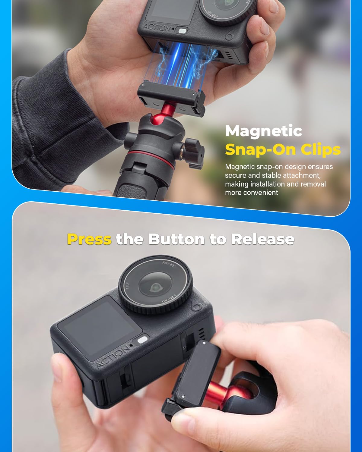 Trípode de palo selfie para DJI Osmo Nano/Action 6, 27,5 cm extensible selfie monopod, cierre rápido magnético, palo selfie con cabeza de bola de 360°, soporte de vlogging/accesorios — view 5