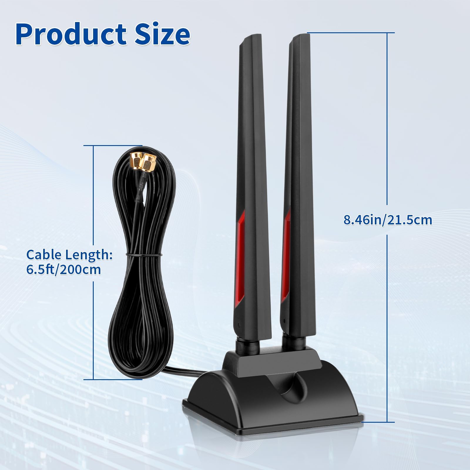 Superbat Antena WiFi 6E Tri-Band 2,4 GHz 5 GHz 6 GHz WLAN Antena magnetyczna Base z RP-SMA 200 cm przedłużacz do kart Wi-Fi, karty PCI, płyty głównej Bluetooth, Wi-Fi 6, routera FPV, kamera