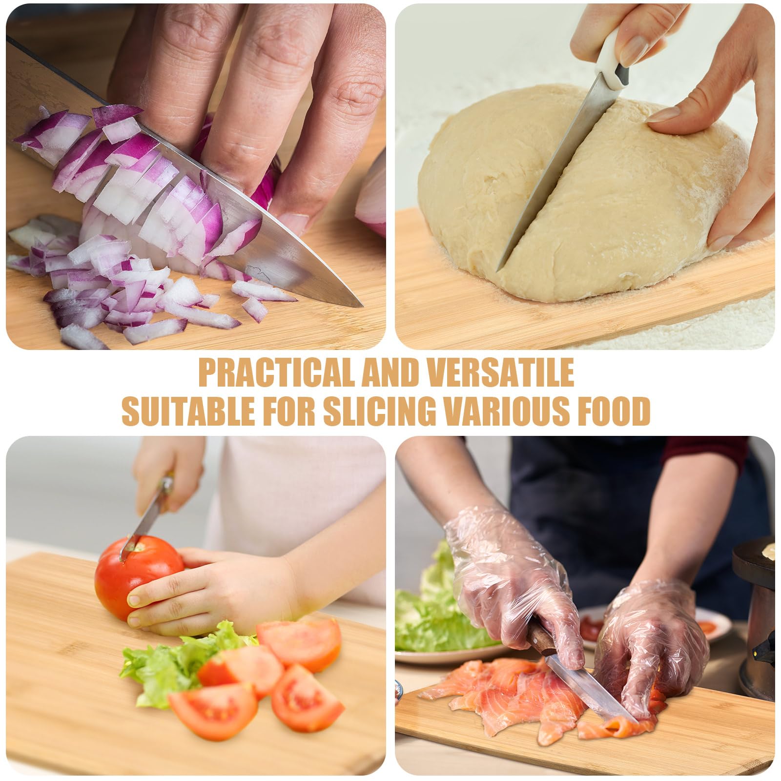 Juego de 12 tablas de cortar lisas con asas, tabla de servir grande de madera, tabla de cortar a granel para verduras, carne, pizza, queso, pan de frutas (17 x 10 pulgadas, bambú)