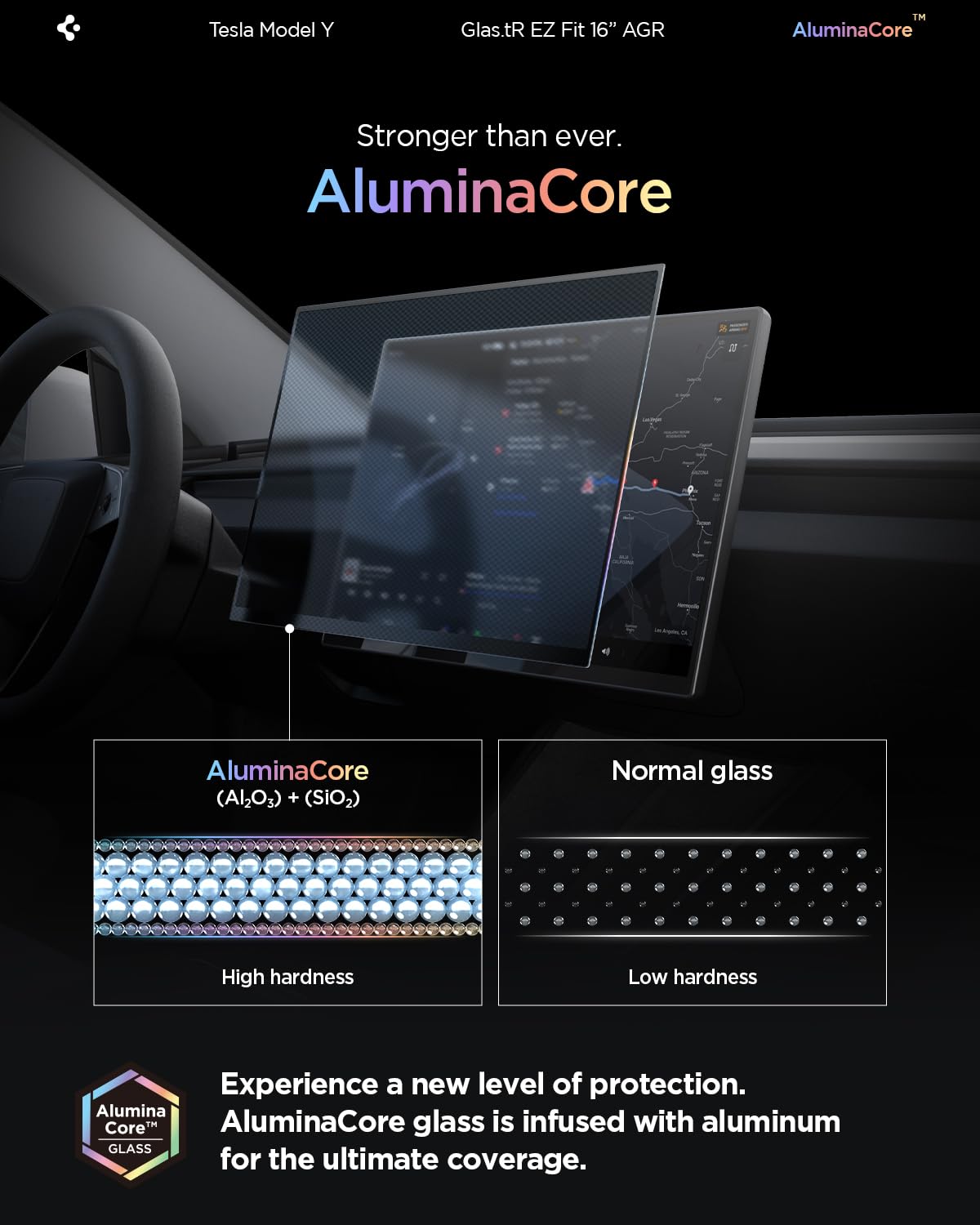 Spigen Glas.tR EZ Fit Verre Trempé pour Tesla Model Y L, Y Standard, Y Premium (2026) Y Performace (2024-2026), 16 Pouces, Mat, Anti-trace de doigt, 10H+ Protection écran