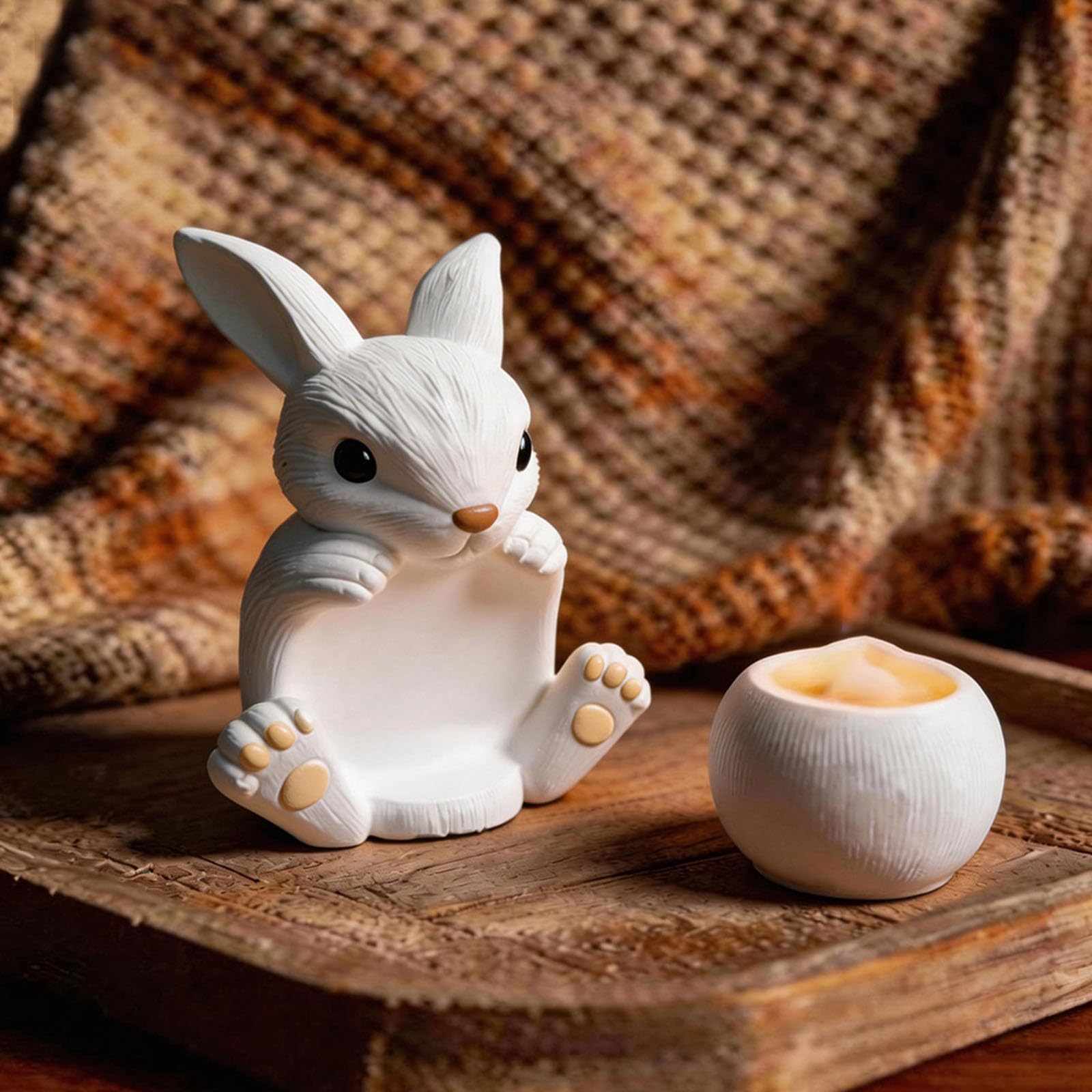 Molde artístico de silicona para hacer velas decorativas en forma de conejo y tazón, accesorios hechos a mano para velas