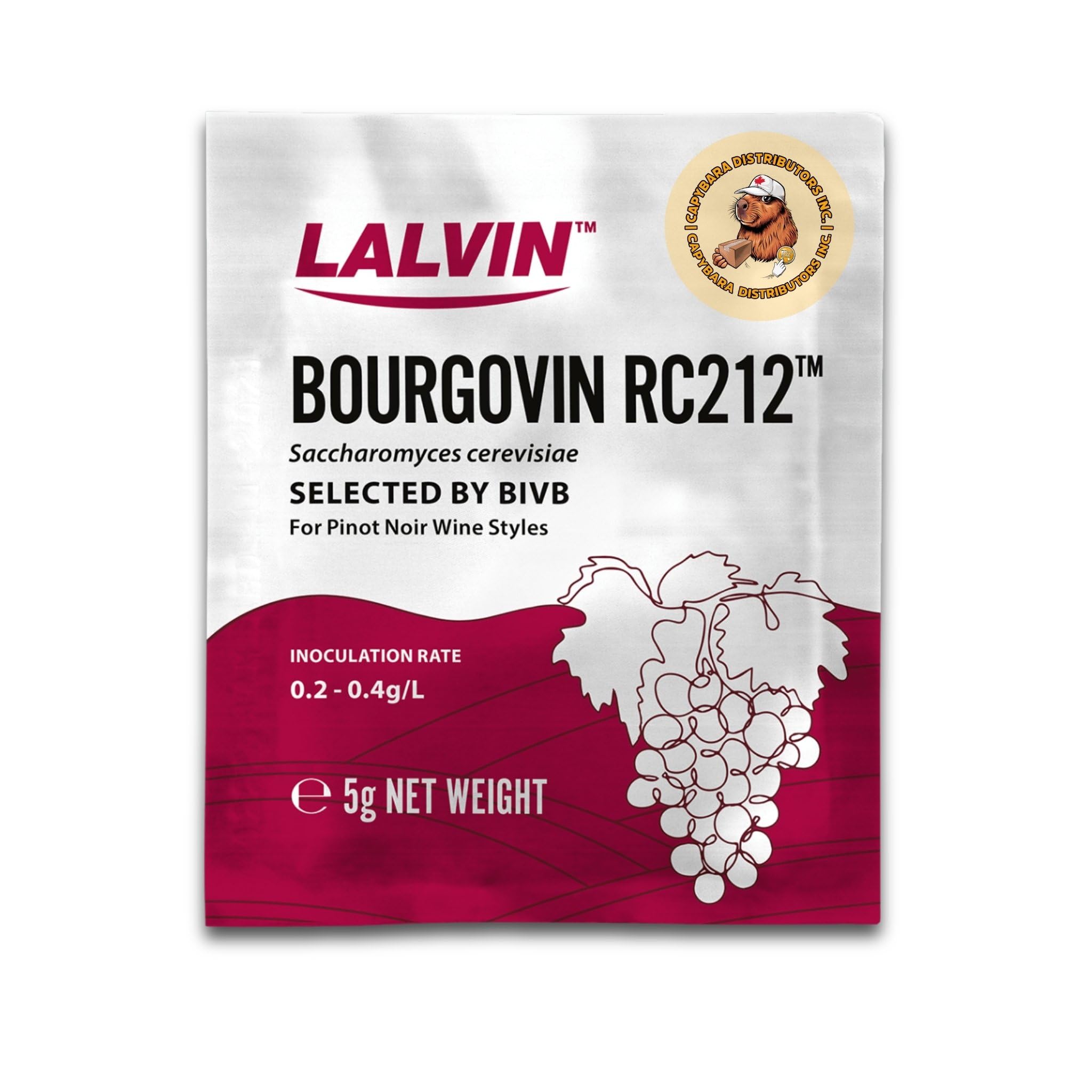 Lalvin RC-212 Levadura de Vino (5 Paquetes) - Levadura de Hidromiel - Haga Vino Hidromiel Sidra Kombucha en Casa - Sachets de 5 g - Saccharomyces cerevisiae - Vendido por CAPYBARA Distributors Inc.