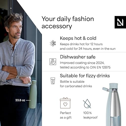 Miniatura 9 de LARS NYSØM Botella de agua aislada de acero inoxidable de 25 onzas, 34 onzas, termo aislado sin BPA para bebidas calientes y frías, botella a prueba
