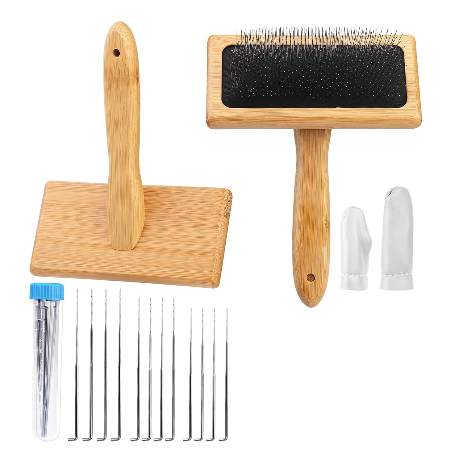 Ranjover As Shown 2 Pcs Wool Carders, Hand Carders For Wool Needle Felting Brush Wooden Wool Carders Needle Felting With Wool Needle