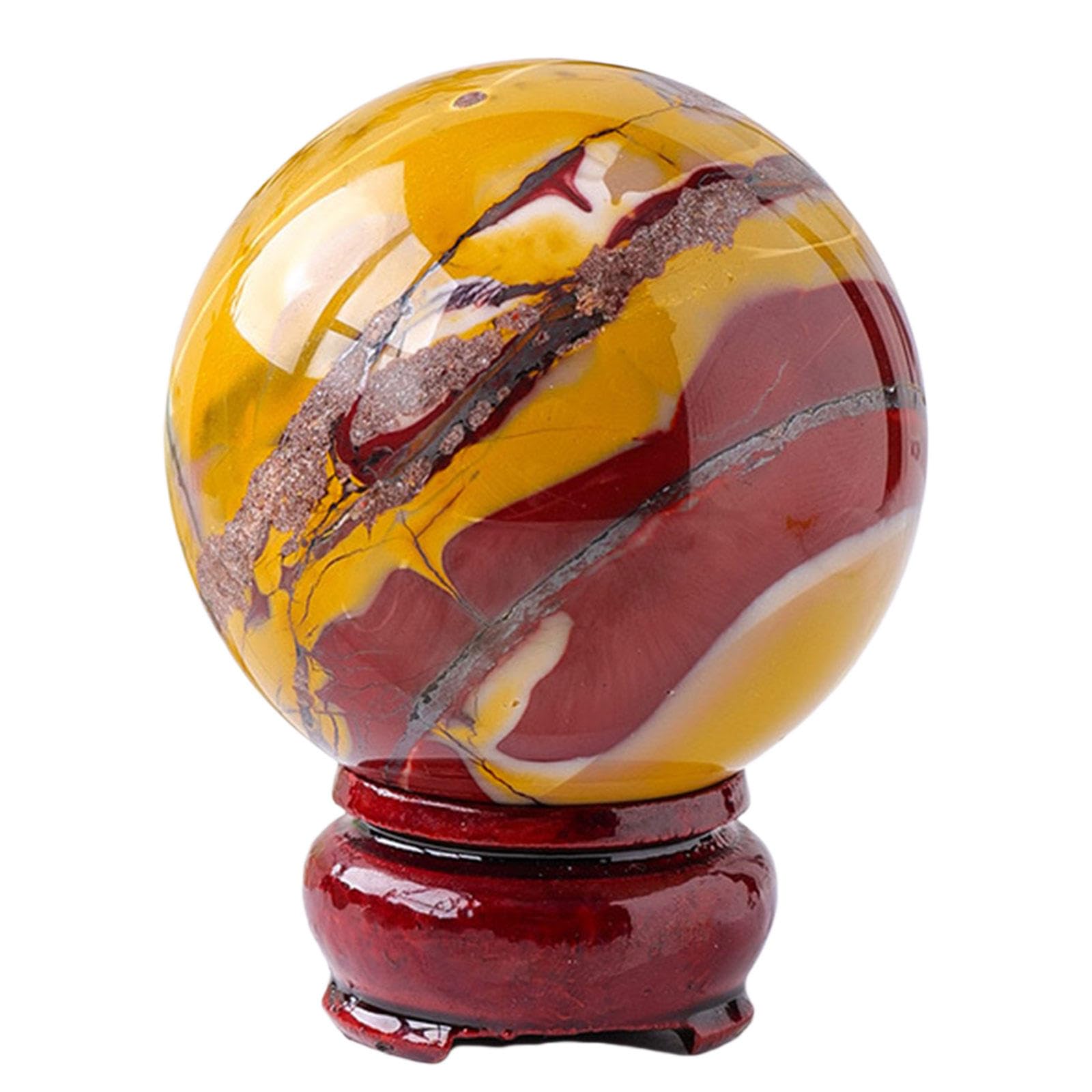 FOPURE Crystal Quartz Sphere with Wood Stand Love Stone Ball Divination Sculpture Figurine,45-50mm