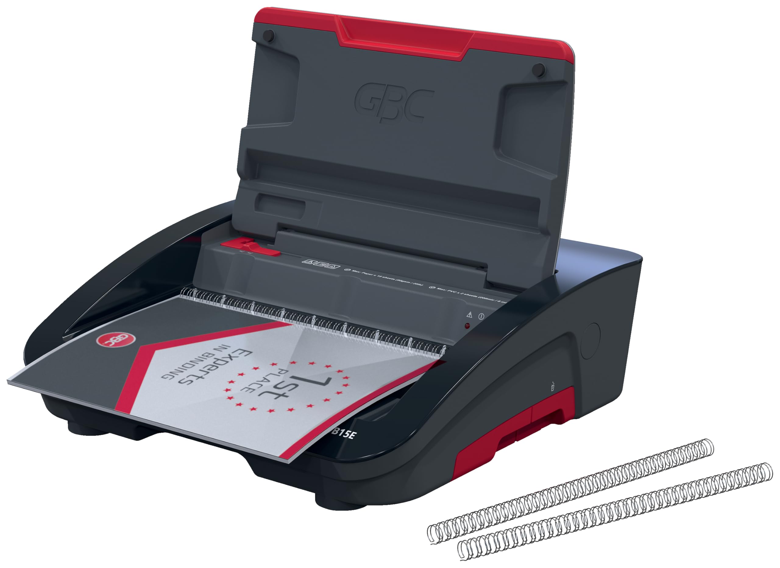 GBC 4410066 - Encuadernadora Eléctrica WireBind WB15E, Encuaderna 125 Hojas A5/A4, Perforadora Eléctrica con LED Antiatasco, Perfora 15 Hojas, Negro/Plata