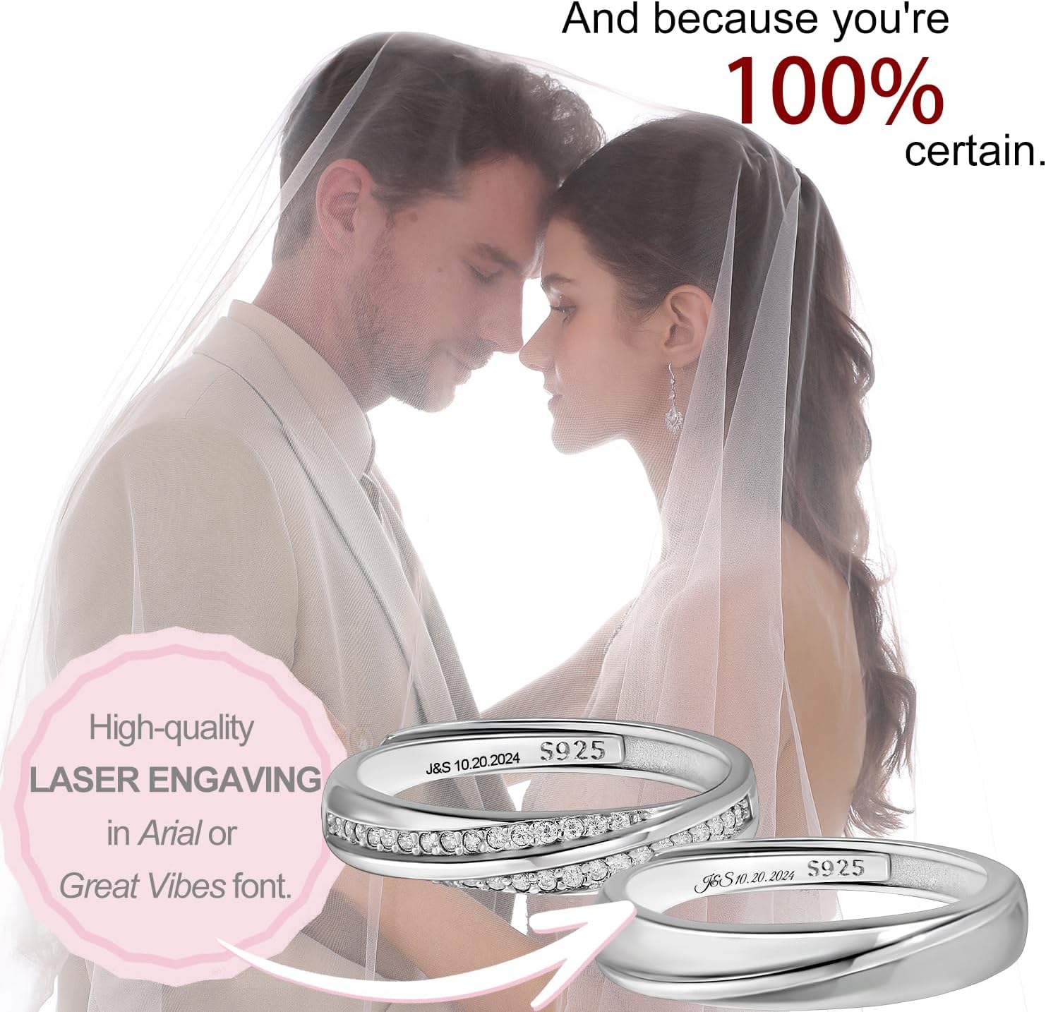 Meissa Matching Wedding Ring Sets for Him and Her Personalized Promise Rings Engagement Ring Bands Silver Bridal Sets Anniversary Jewlery Gifts