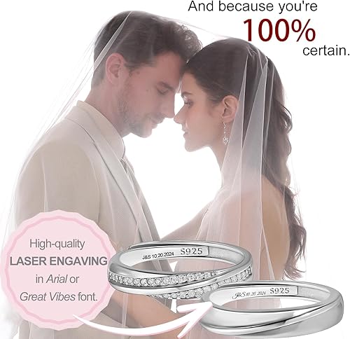 Miniatura 4 de Meissa 2 anillos de pareja para hombres y mujeres de plata de ley 925, anillos de promesa a juego, tamaño ajustable, hecho a mano, joyería nupcial
