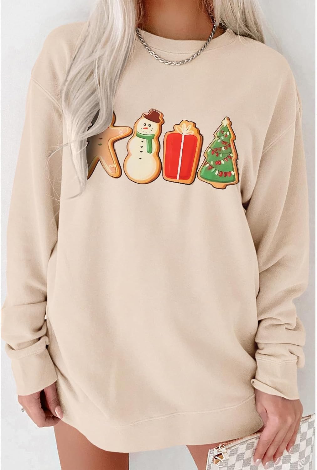 IZYJOY Women Christmas Sweatshirt Gingerbread Cookies Graphic Oversized Sweaters Xmas Tree Crewneck Holiday Winter Gifts Top - Image 2