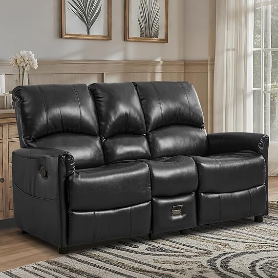 61" Manual Recliner Chair Set, PU Leather Upholstered