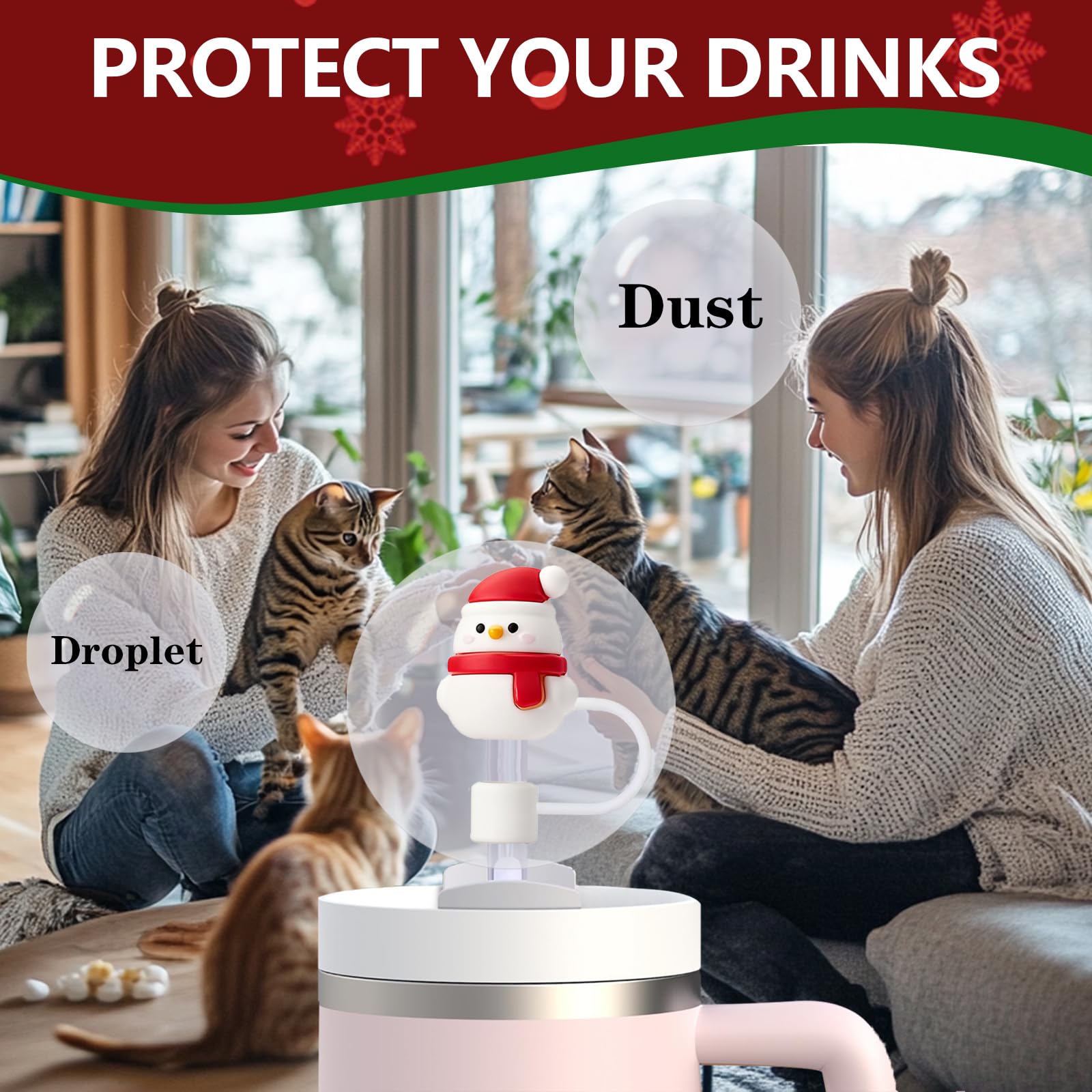 Lot De 8 Couvercles De Paille En Silicone - Design Floral