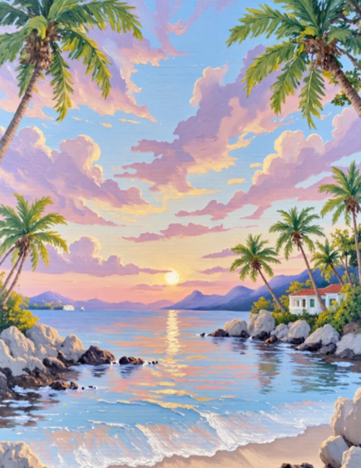 Stithej Pre-Printed Cross Stitch Kit Sunset Coconut Grove 11CT for Beginner