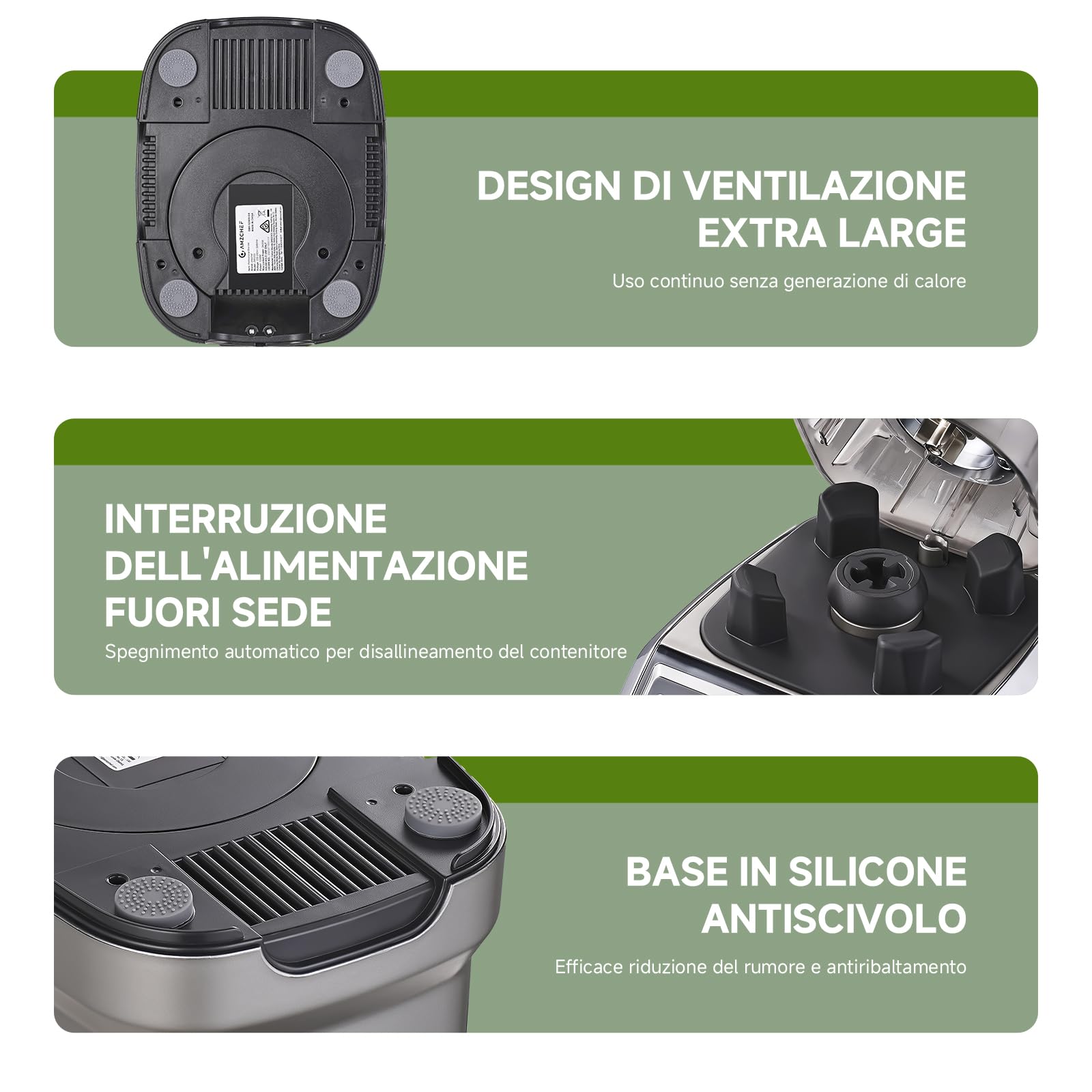 AMZCHEF Batidora de Vaso 2 in 1 con due contenitori di miscelazione, Frullatore Professionale ad alte prestazioni, 1800 Watt, 1,85 litri e 600 ml, blender professionale per smoothie con 6 lame