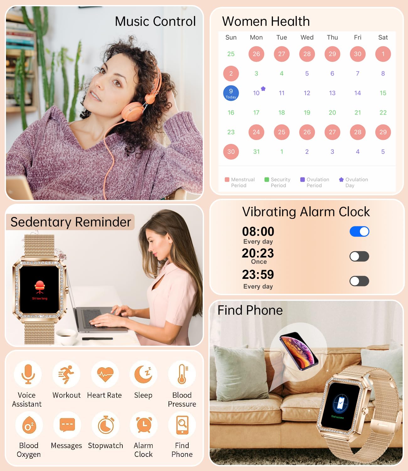 Smartwatch Donna con Effettua Risposta Chiamate 1.59" Orologio Fitness Monitor del Cardiofrequenzimetro SpO2 Sonno Contapassi Assistente Vocale Notifiche Whatsapp Smart Watch per Android iOS