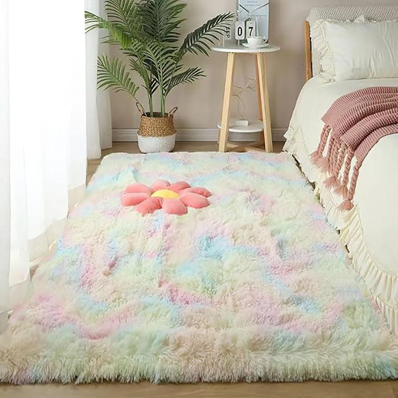 Fluffy Deep-Pile Rug Anti-Slip Bottom - Soft Plush Carpet Mat Bedroom Fluffy Modern Living Room Rug for Room High-Pile Carpet,Rainbow,160x250cm