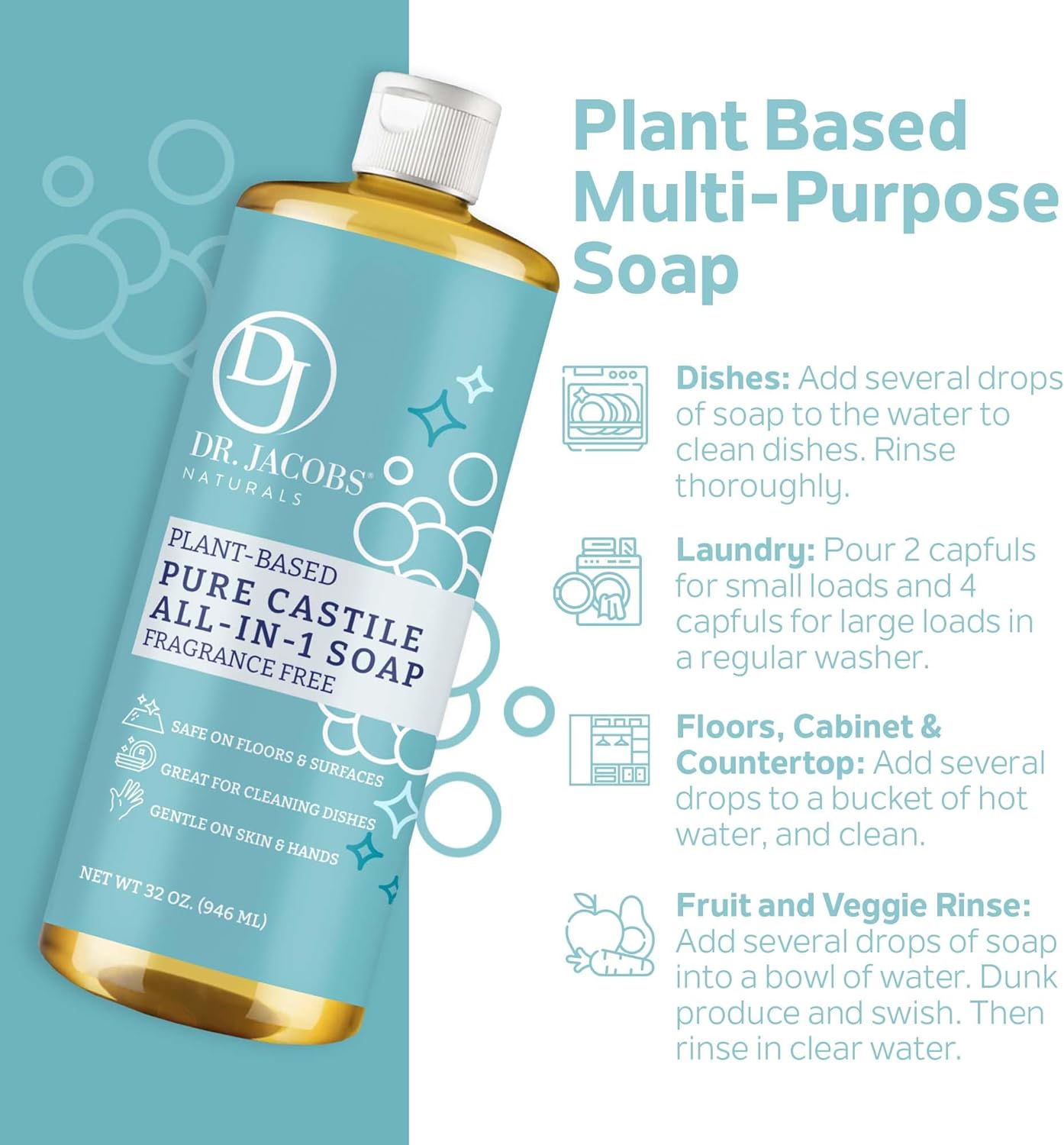Dr. Jacobs Naturals Almond Castile All-In-One Cleaner and Soap, Effective Plant-Based Formula for House Cleaning Floors Appliances. Eco-friendly for Home Essentials and the Planet (32 Fl Oz, 1 Pack) Dr. Jacobs Naturals Almond Castile All-In-One Cleaner and Soap, Effective Plant-Based Formula for House Cleaning Floors Appliances. Eco-friendly for Home Essentials and the Planet (32 Fl Oz, 1 Pack)