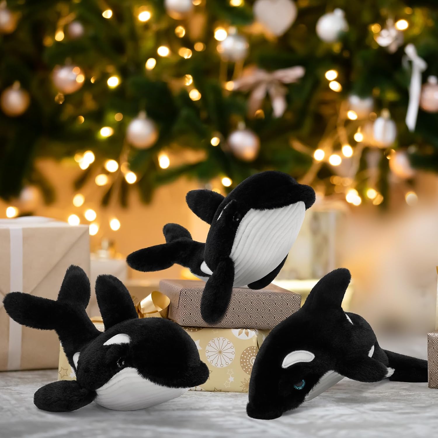 Tezituor 6 Pcs Orca Stuffed Animals, 10“ Soft Orca Whale Plush Toy Glow in The Dark, Stuffed Killer Whale Birthday Party Favors Ocean Themed Gifts for Toddler Kids