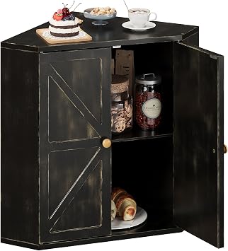 Trironsun Corner Bread Box for Kitchen Counter Double Layer Bamboo Bread Storage Container Large Capacity Bread Storage Bin Farmhouse Breadbox Organizer Antique Black