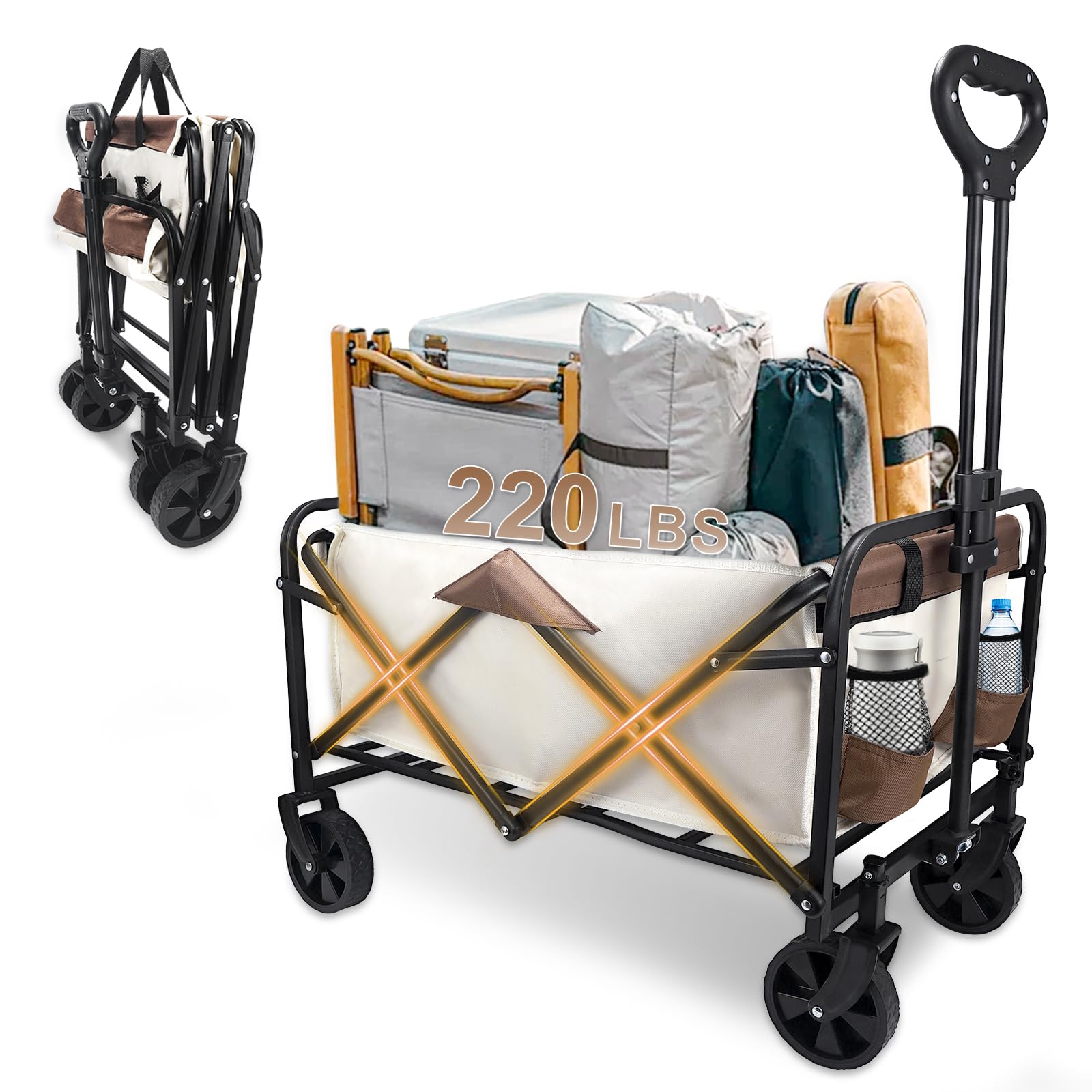 Heavy-Duty Collapsible Wagon Cart with Wheels, Lightweight Foldable Utility Cart with Adjustable Handle for Outdoor Use – Ideal for Grocery Shopping,