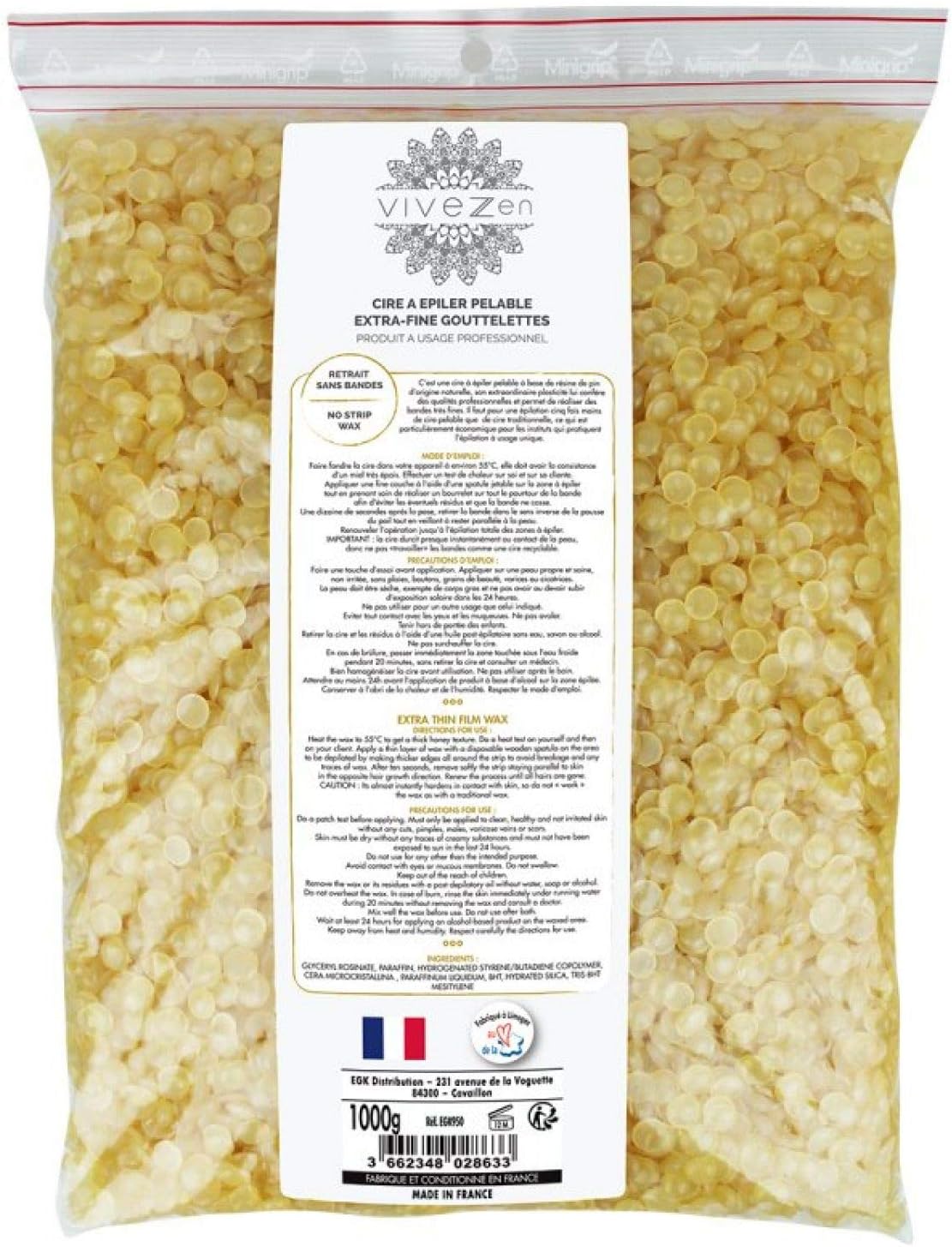 Vivezen - Perles De Cire à épiler Pelable Extra Fine (1kg) - Gouttelettes Professionnelles, Neuves