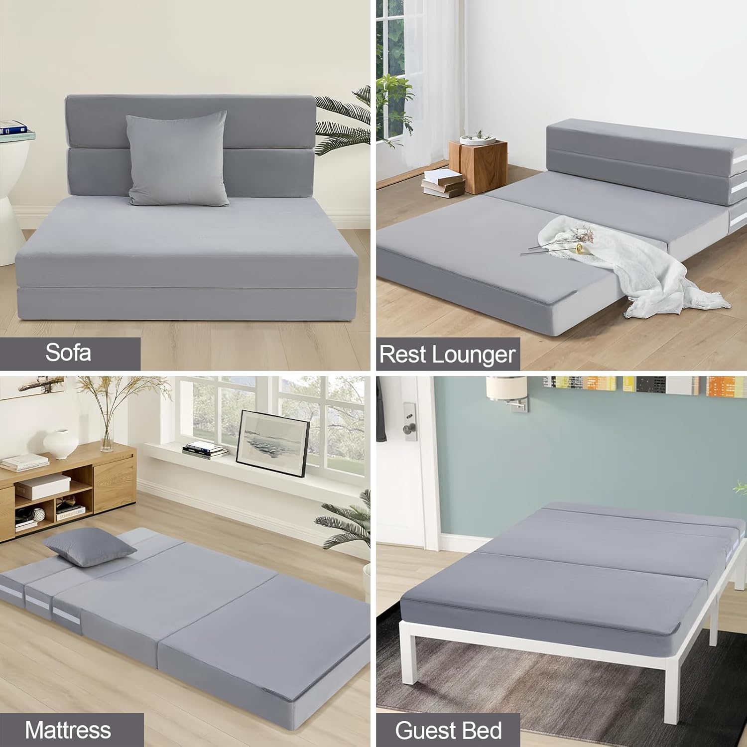 MeMoreCool Folding Mattress Double, High Density Foam Fold Out Sofa Chair Z Bed, Foldable Floor Futon Mattress, Floor Lounger Guest Sofa Bed Folding Couch for Sleeping, Car Tent, Travel, 12cm thick image 5