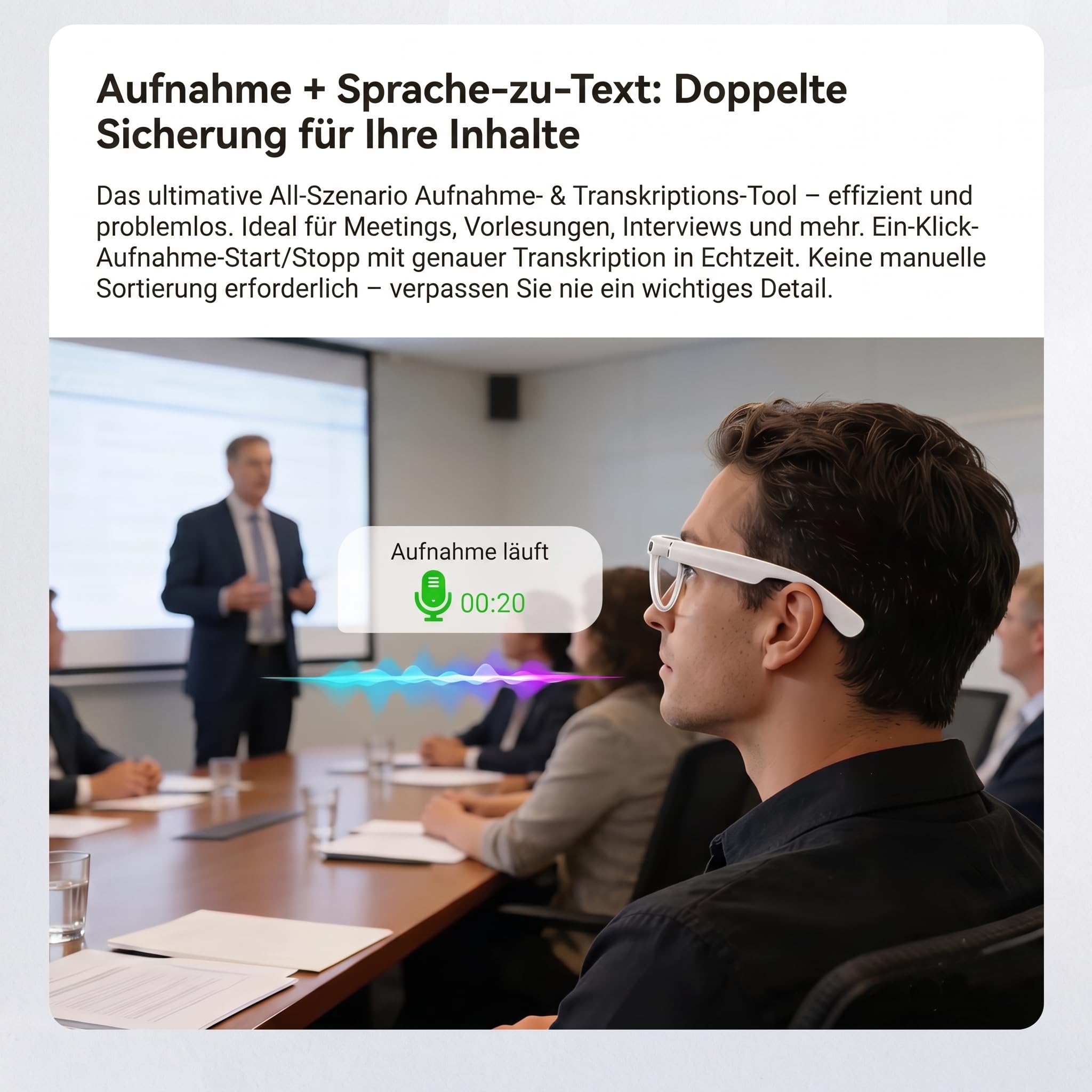 Smart Glasses - Occhiali KI, Assistente Vocale ChatGPT, Traduzione in Tempo Reale 89 Lingue, Fotocamera 2K, Wi-Fi, Protezione UV, Impermeabile, Rilevamento Oggetti, 2 Lenti (Fotocromatiche +