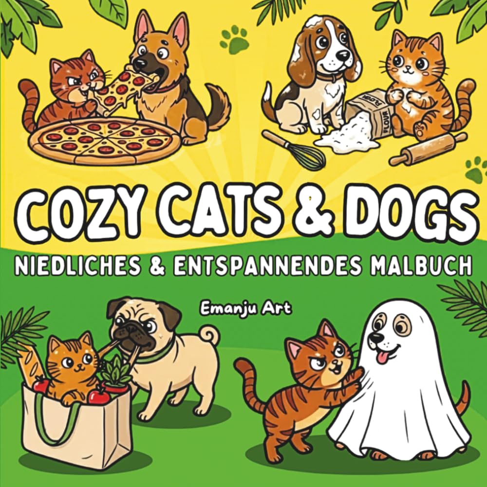 Cozy Cats & Dogs Niedliches und Enspannendes Malbuch: 50 Humorvolle Katzen und Hunde Ausmalbilder für Jugendliche und Erwachsene – Dicke Linien, ... freche Samtpfoten für kreative Entspannung