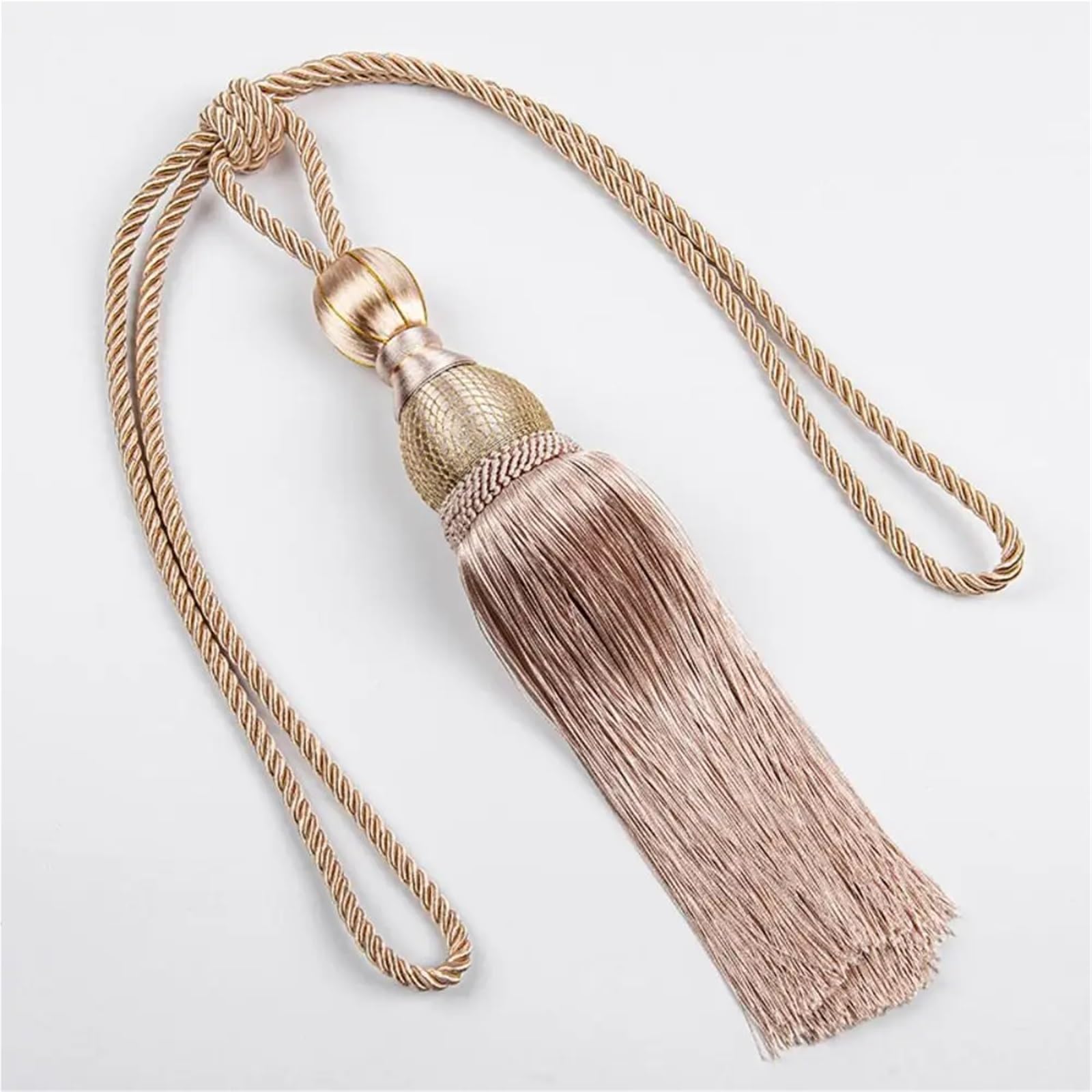 Vorhang-Raffhalter, 10 Stück, ohne Installation, Vorhangquasten, Raffhalter, Polyester-Garn, stanzfrei, Quaste, Vorhangbänder, Golddraht, Kugel, mehrfarbig (Beige)