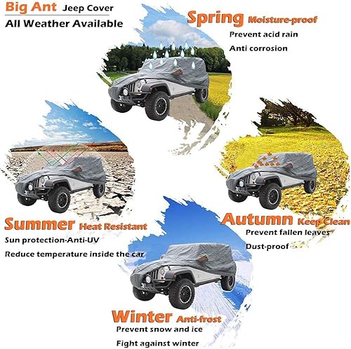 Miniatura 8 de Big Ant Funda de automóvil para Wrangler CJ, YJ, TJ y JK de 4 puertas, protección para todo tipo de clima, cubierta impermeable para SUV, ajuste