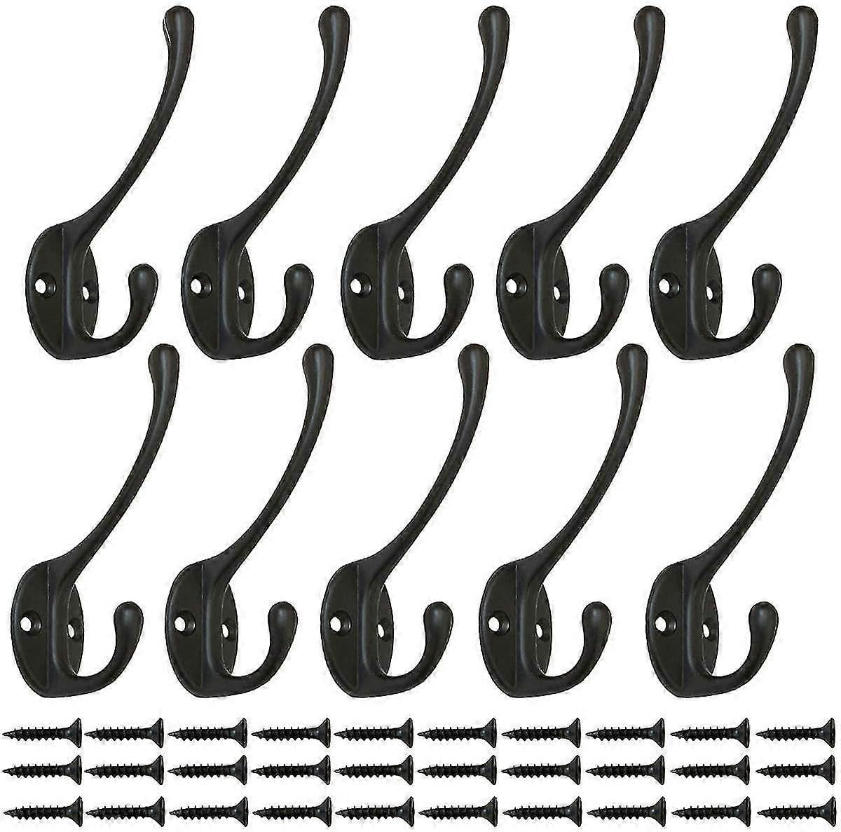JOYHAPPST 10 Pieces Vintage Black Wardrobe Hooks, Wall Hooks Metal Hook Coat Hooks with 25pcs Screws