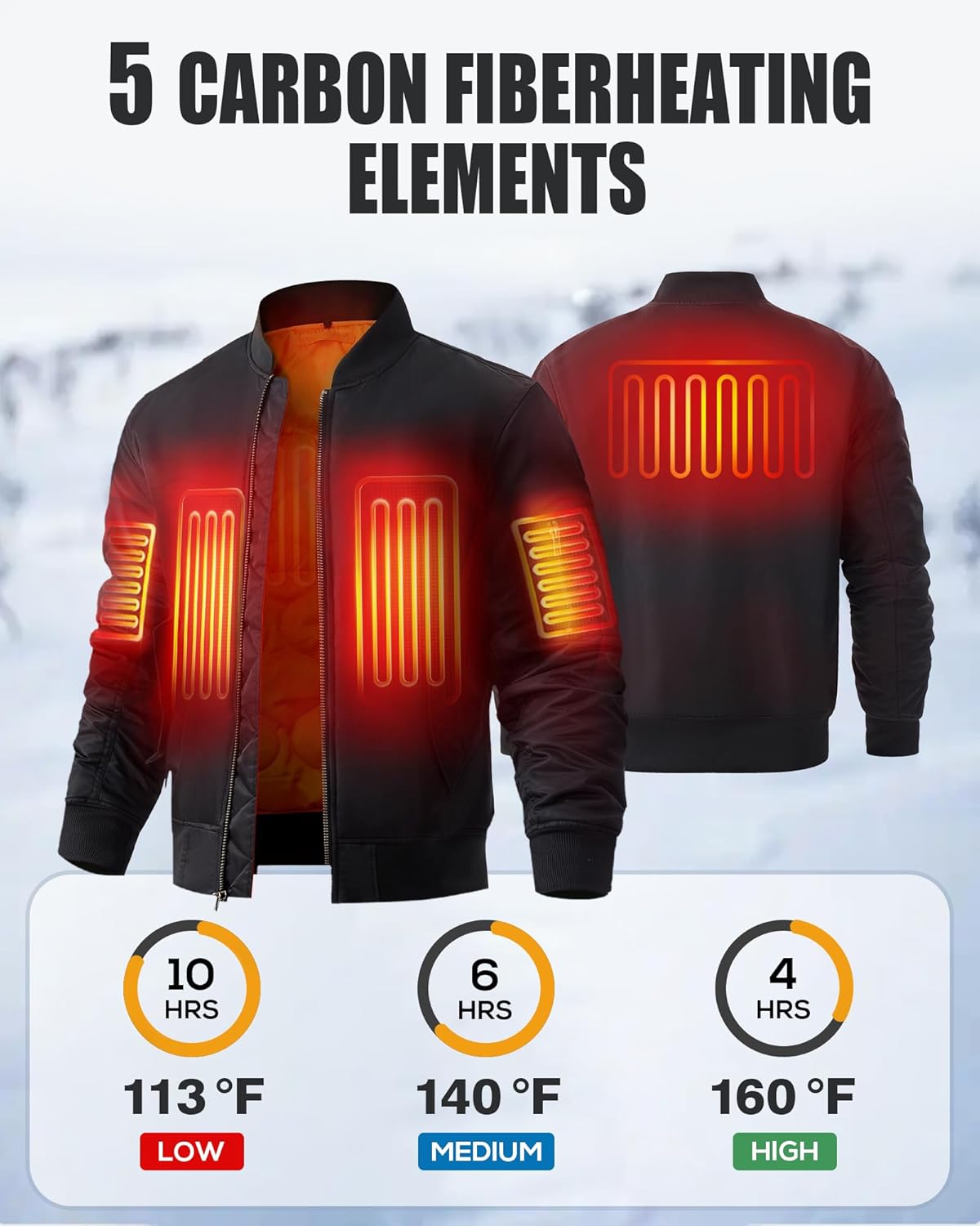 Men's Heated Jacket with 12V Battery Pack Insulated Heat-retaining Coat with Detachable Fur Collar,5 Heating Areas - Image 3