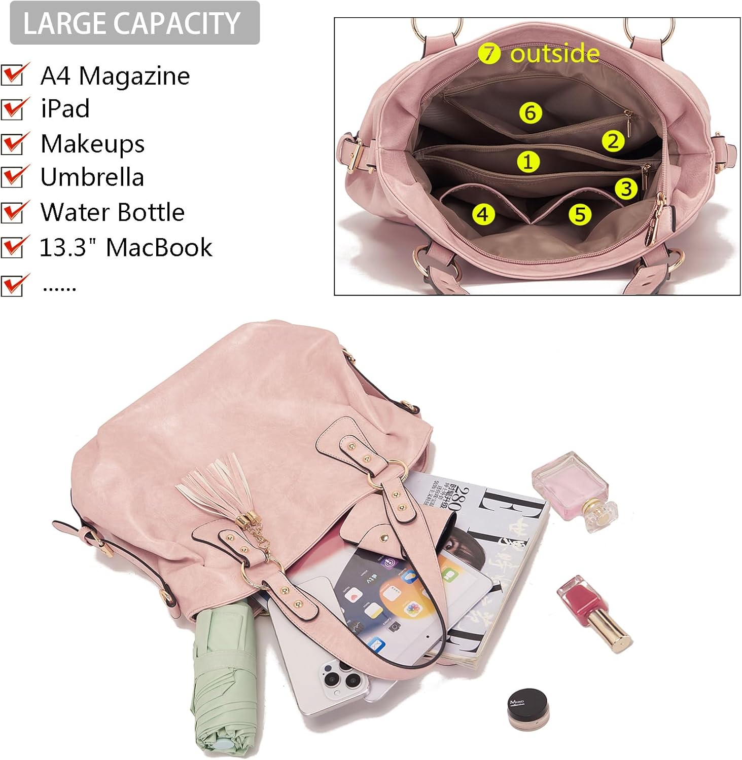 Soperwillton Fashion Handbag for Women Shoulder Bag Top Handle Satchel Hobo Tote Bag Purse Set 4pcs - Image 6