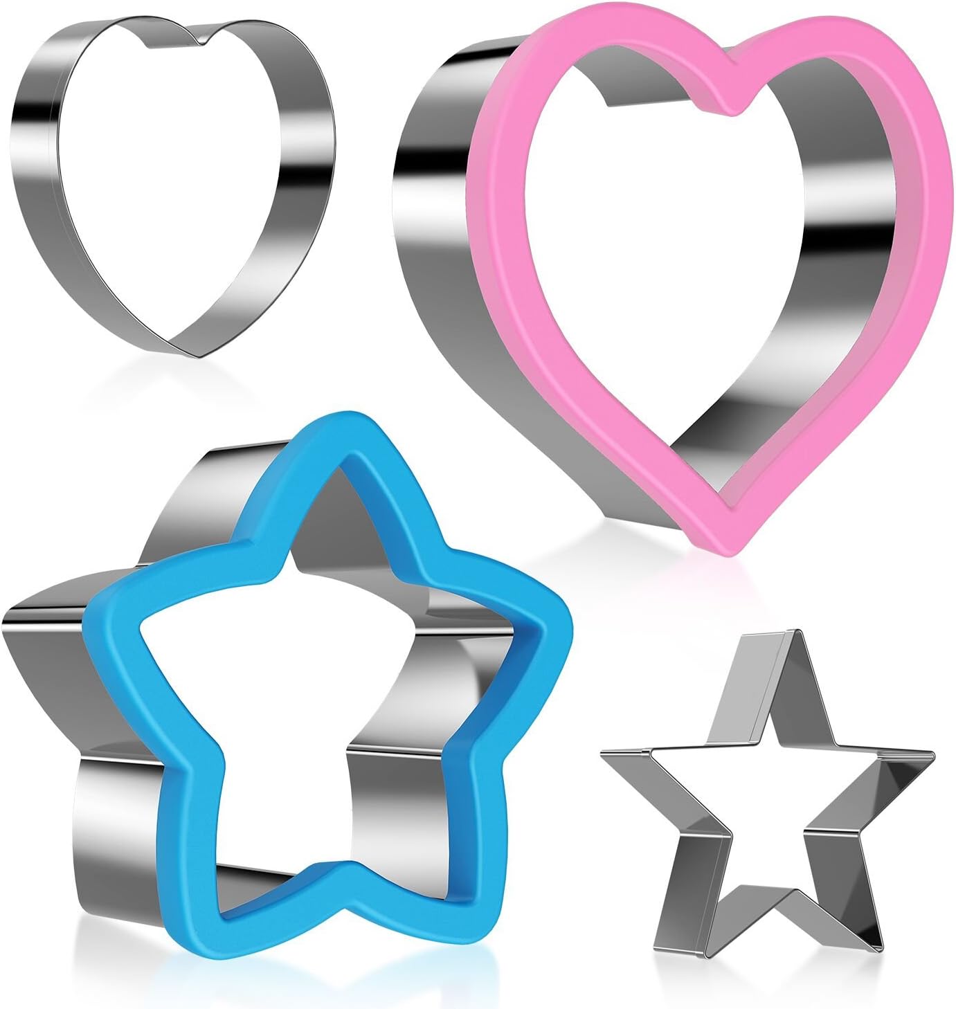 Ertek 4Pcs Kitchen Craft Star Cutter Heart Shaped Pastry Cutters Stainless Steel Shape Cutters Cookie Sandwich Mold Set Biscuit Baking Stamp Mould Cake Decorating
