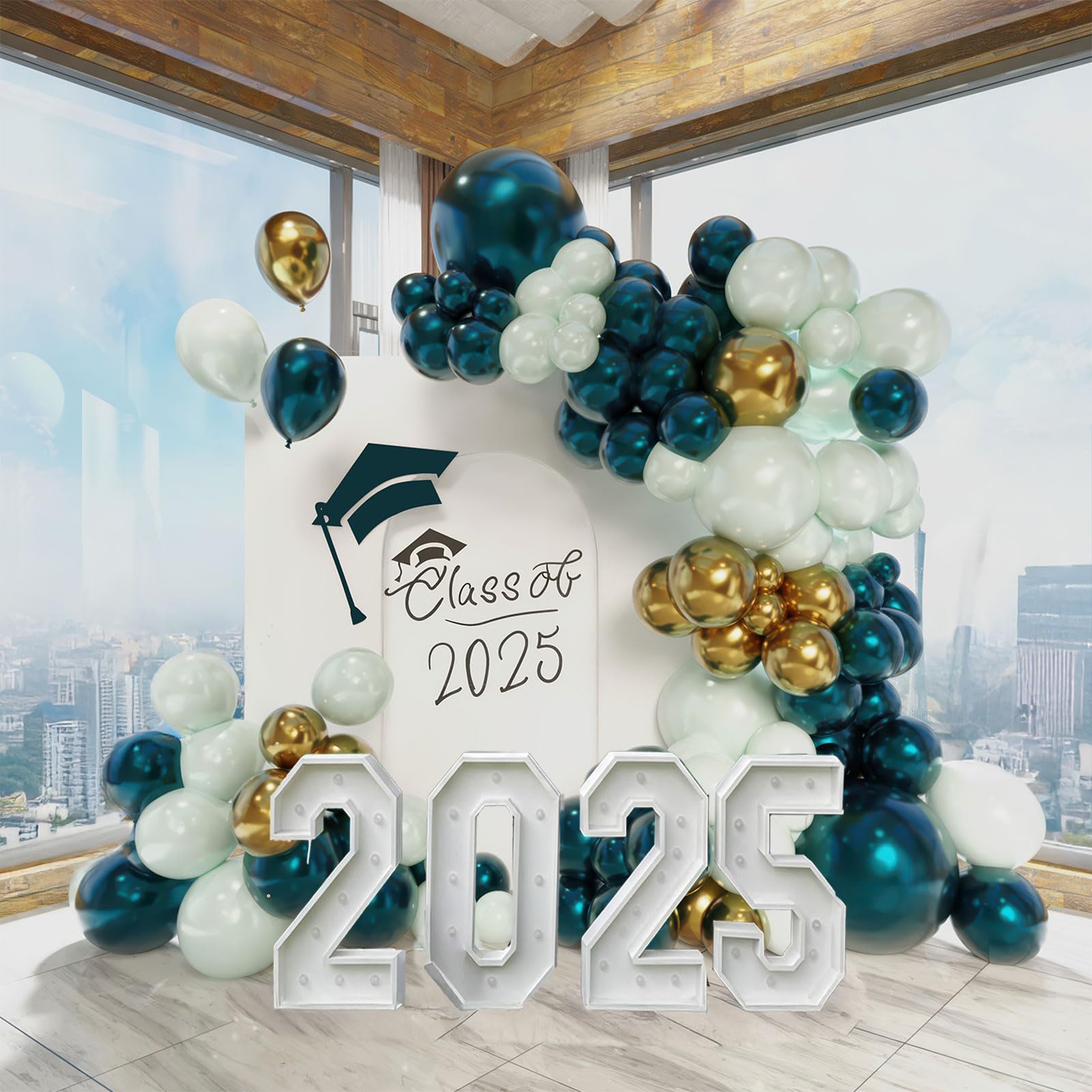 Teal Balloon Garland Kit 133PCS Dark Teal and Gold Mint green Balloons for 2025 Graduation Wedding bridal shower Anniversary birthday Party Decorations