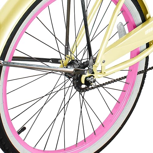 Vista 101 de MICARGI Bicicleta híbrida para adultos de 24/26 pulgadas, bicicleta híbrida de 1/7 velocidades para mujeres, hombres, personas mayores, bicicleta