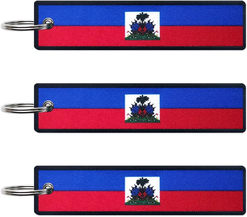 JAVD Haiti Flag Keychain Tag with Key Ring - Keys, Cars, Motorcycles, Backpacks, Luggage and Gifts - EDC (3 Pack)