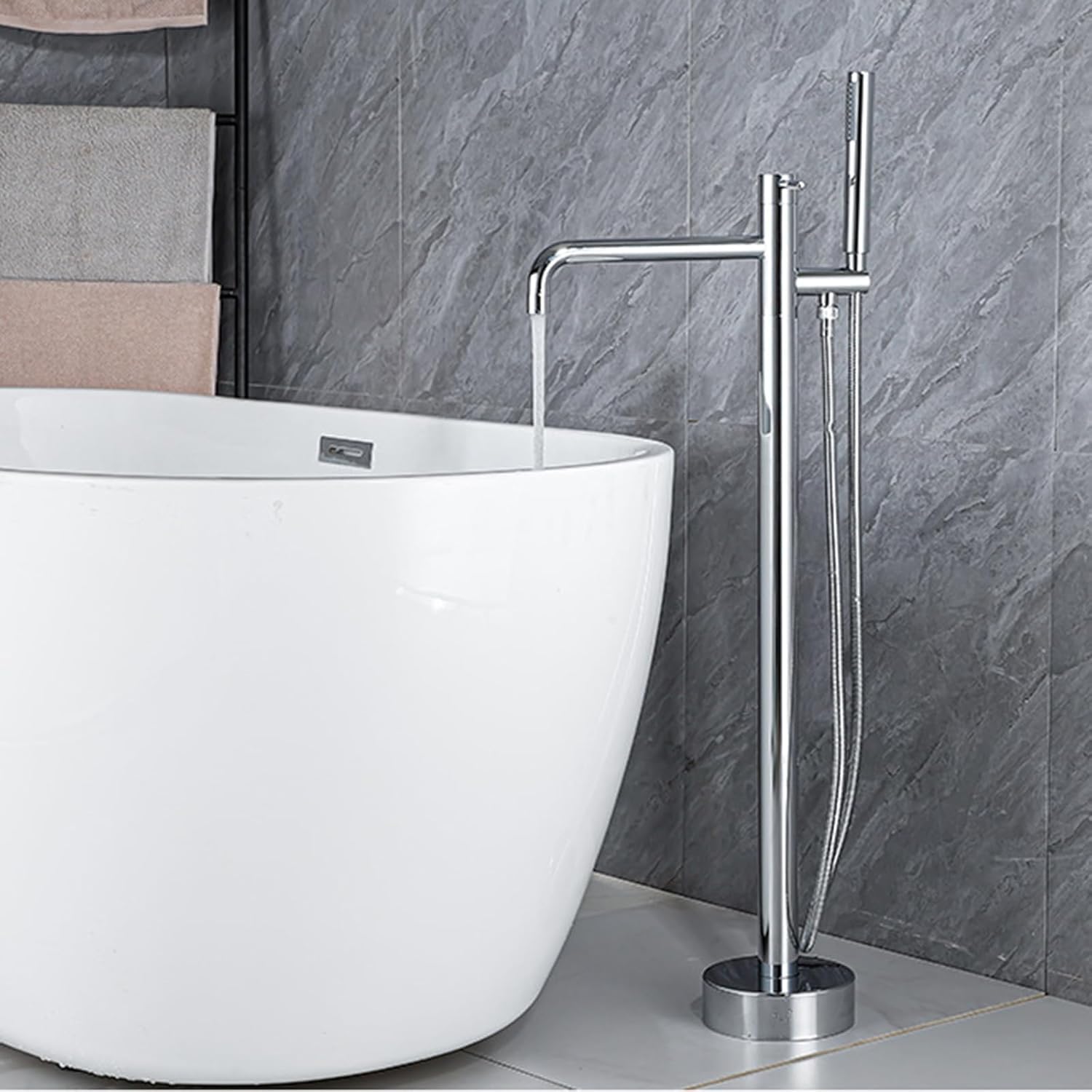 KUNYOS Stand Bathtub Faucet with Hand Shower Hot and Cold 2 Modes Bathtub Faucet for Freestanding Bathtub 360° Rotatable,Chrome,A