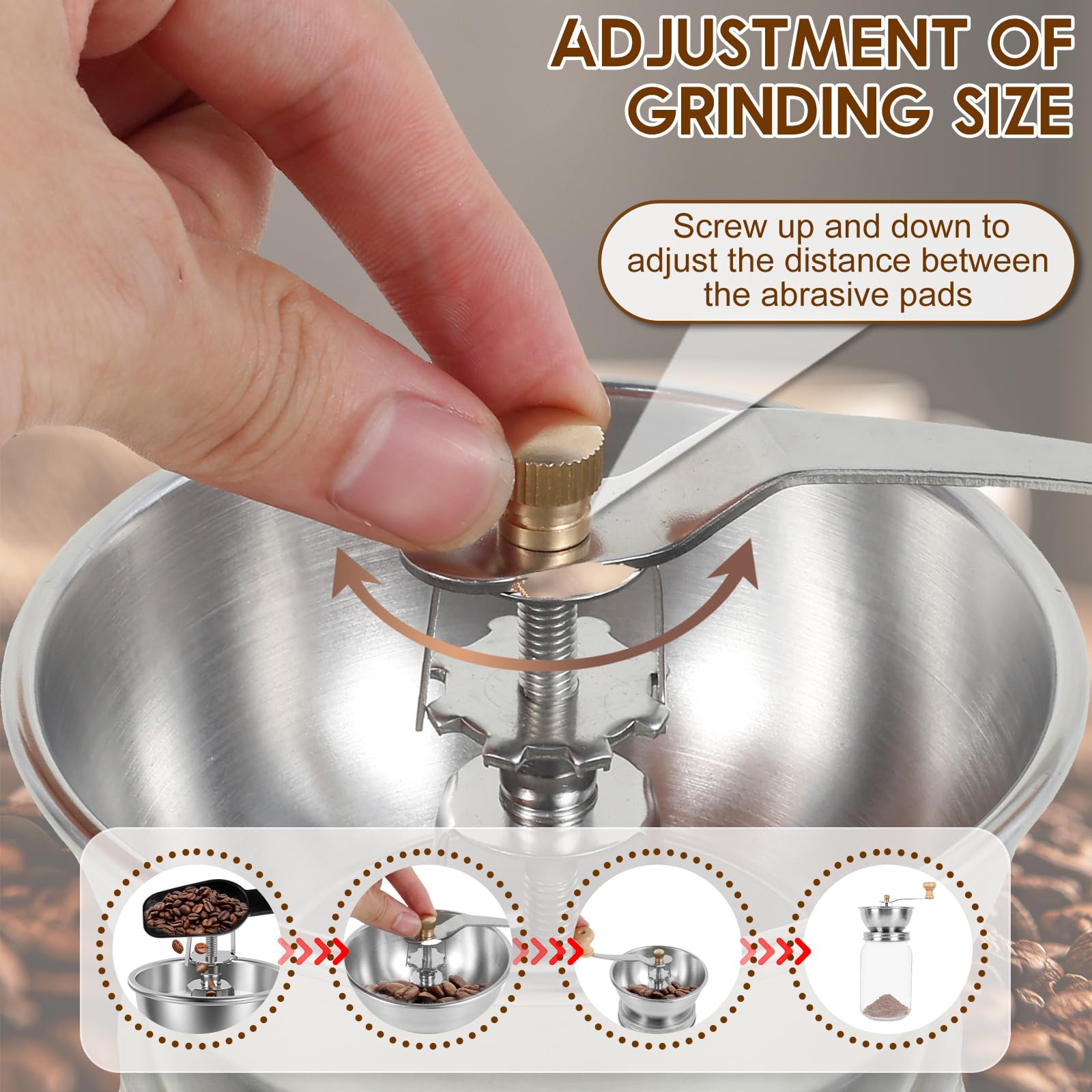 Molinillo de café tipo tarro Mason, accesorio de tapa manual para tarros Mason de boca ancha, tapa de molinillo de café de acero inoxidable, accesorios de tarro Mason ideales para camping y barista en