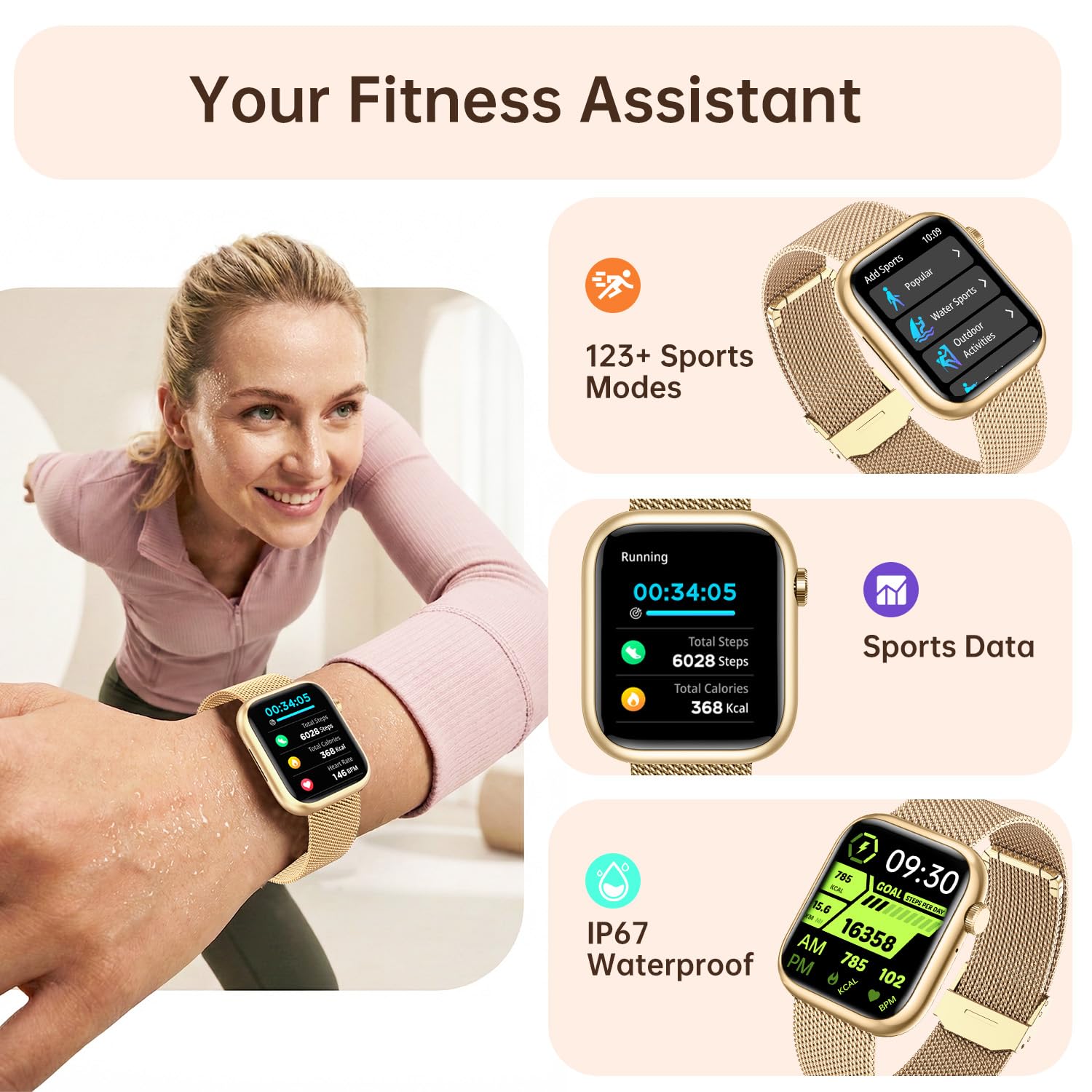 Women Smartwatch Fitness Tracker for Lady: 1.83'' Smart Watch for Women Answer Make Call with iP67 Heart Rate Sleep Monitor Steps Counter 120+ Sports Digital Wrist Watches 3 Straps for iPhone Android — view 4