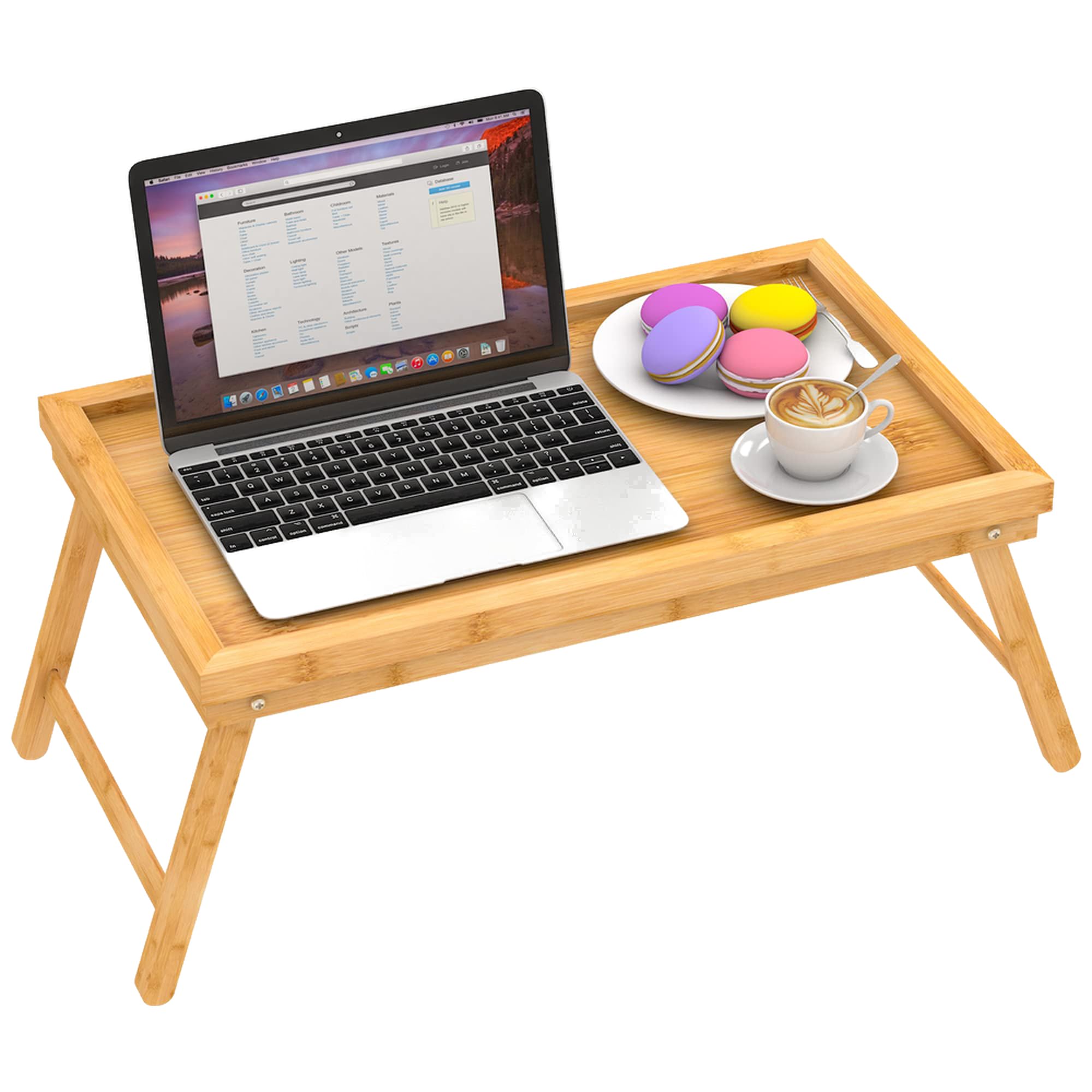 Zhuoyue Bamboo Bed Tray with Folding Legs, Lap Tray Breakfast Tray Great for Breakfast in Bed or Eating Tray