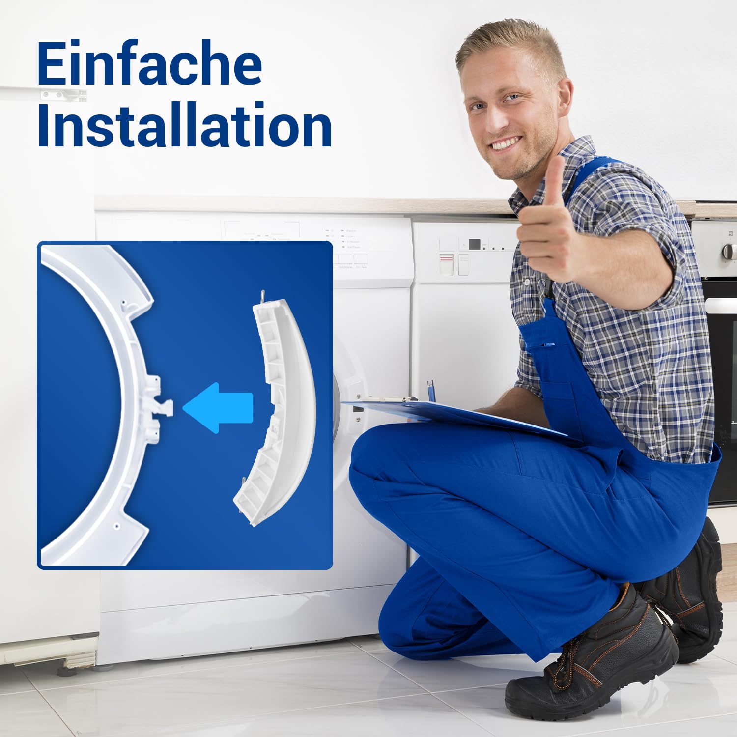 Zamiennik klamki do drzwi z tworzywa sztucznego do Bosch Siemens 00266751 266751 266751, iluminator 200 x 47 x 18 mm, biały, z wałkami do pralki