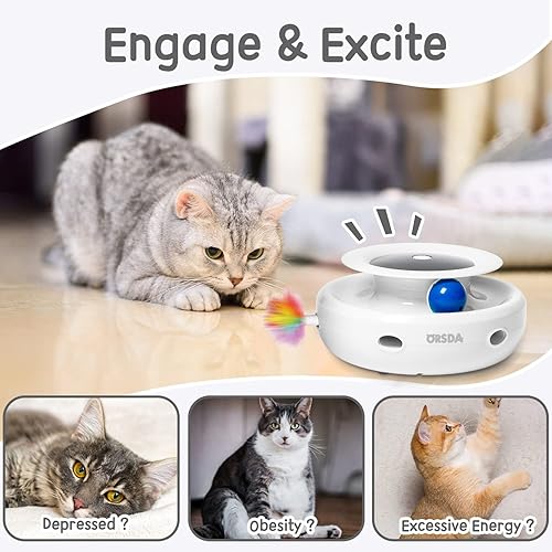 Miniatura 35 de ORSDA Juguetes interactivos 2 en 1 para gatos de interior, bolas de juguete automáticas para gatos, juguetes de plumas emboscadas con 6 plumas