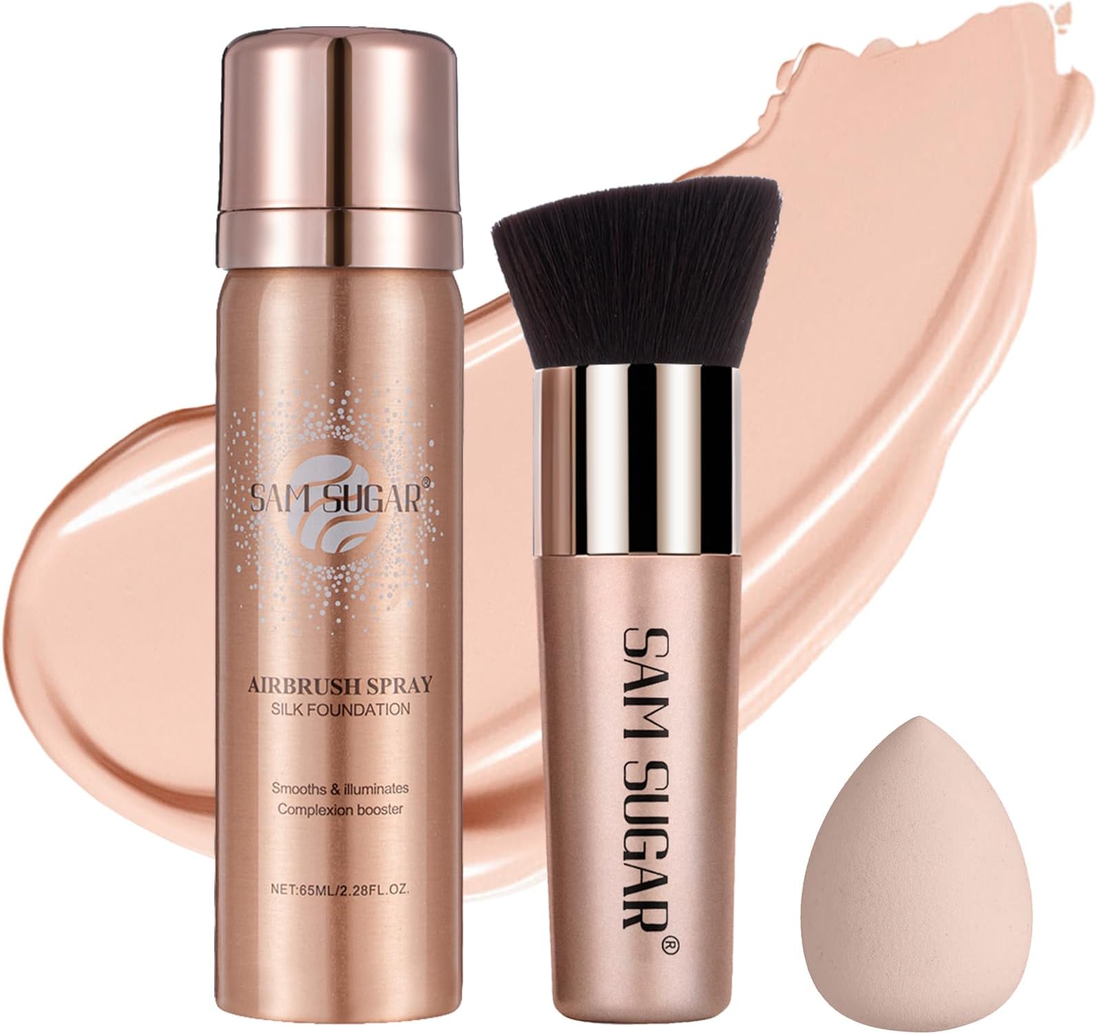 AirBrush Foundation Spray, Liquid Foundation Makeup Set, Full-Coverage Foundation Mist for Color Correcting,Concealer, Flawless Look, Matte Finish,Include Brush and Sponge,2.28oz (#2 Natural)
