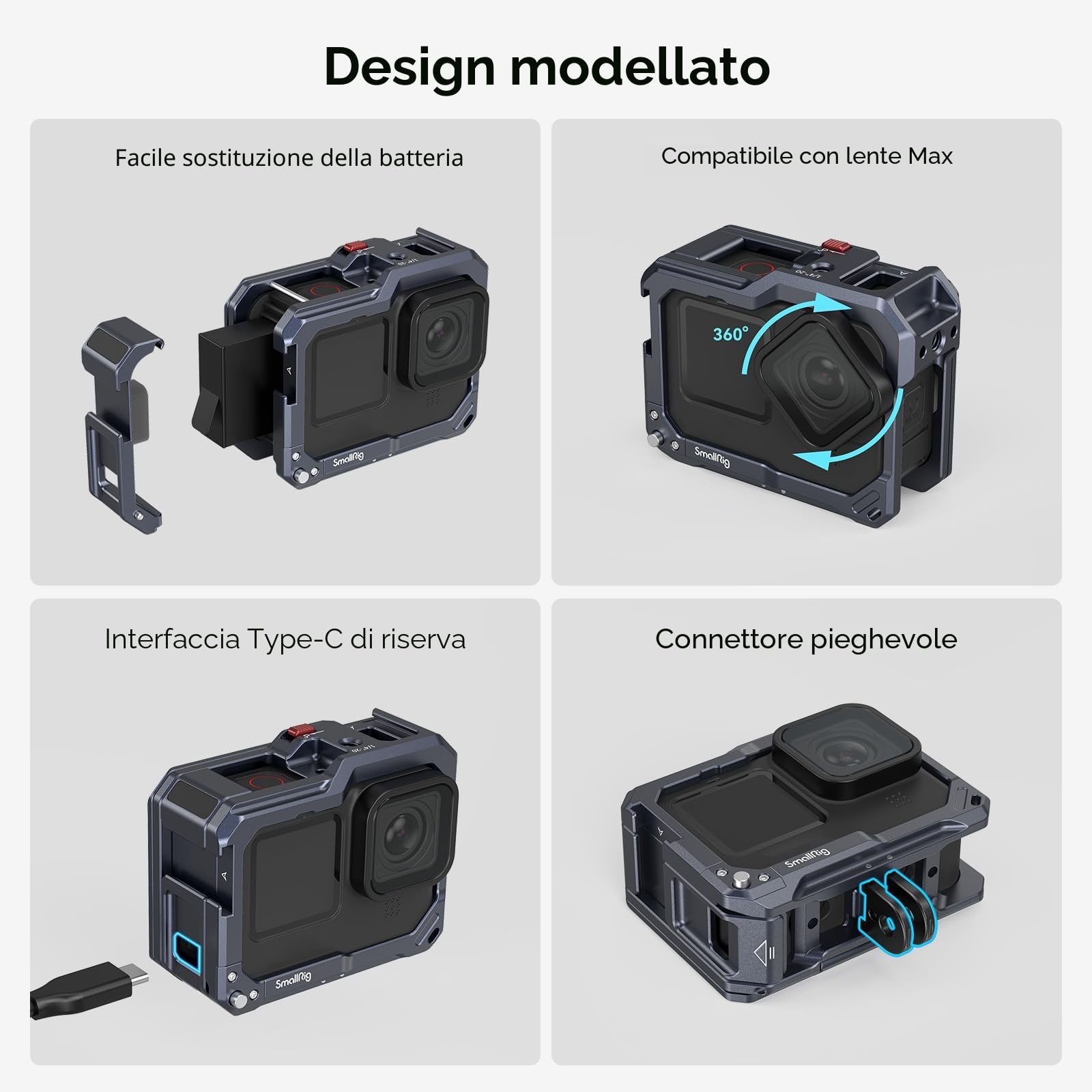 (Nuova Versione) SMALLRIG Vlogging Cage per Go-Pro Hero 12/11 / 10/9, Lega di Alluminio - 3084C