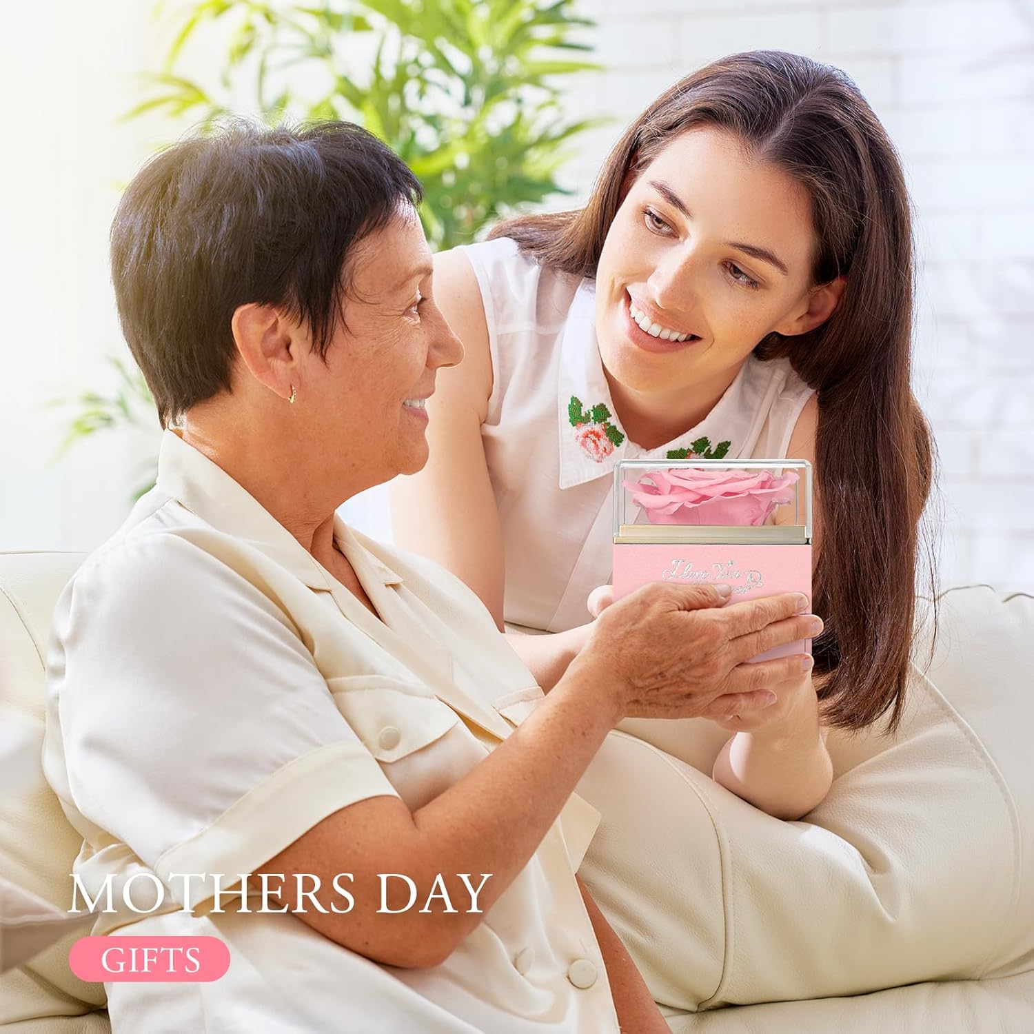 EleShow Preserved Flowers Real Pink Rose Gifts for Mom Grandma Wife Girlfriend at Christmas Valentines Mothers Day, Anniversary Birthday Gifts for Women I Love You Gifts for Her